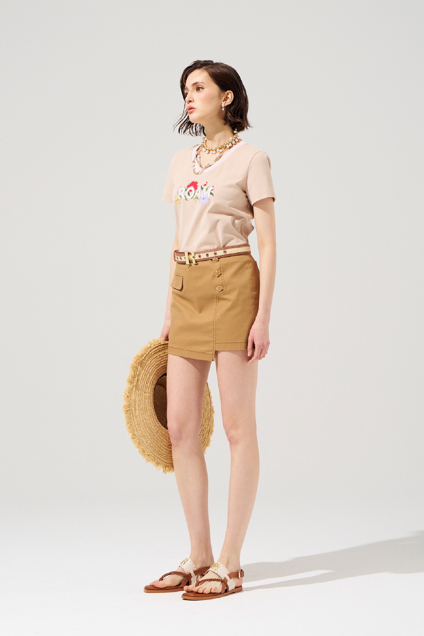 Asymmetric Hem Caramel Mini Skirt