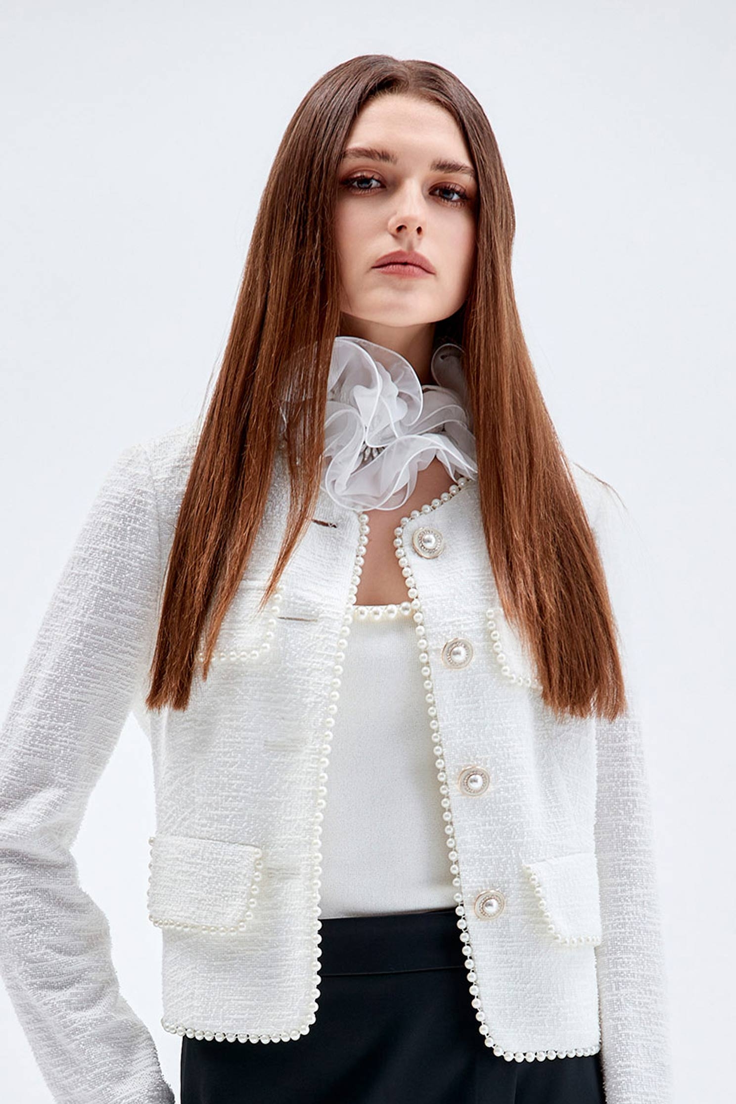 Organza Ruffle Collar With Diamonte BroochOrganza Ruffle Collar With Diamonte Brooch,Season (AW) Look