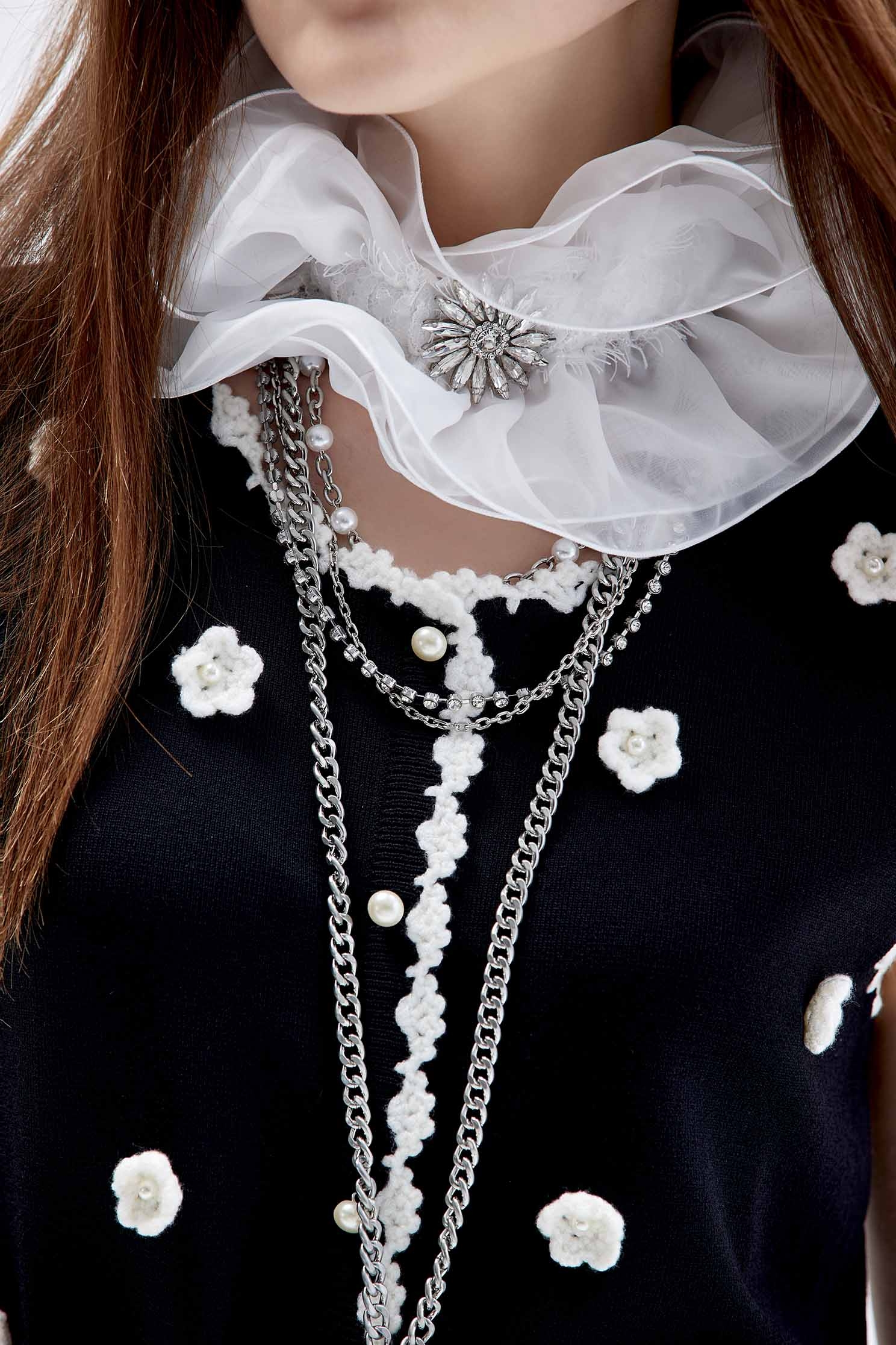 Organza Ruffle Collar With Diamonte BroochOrganza Ruffle Collar With Diamonte Brooch,Season (AW) Look