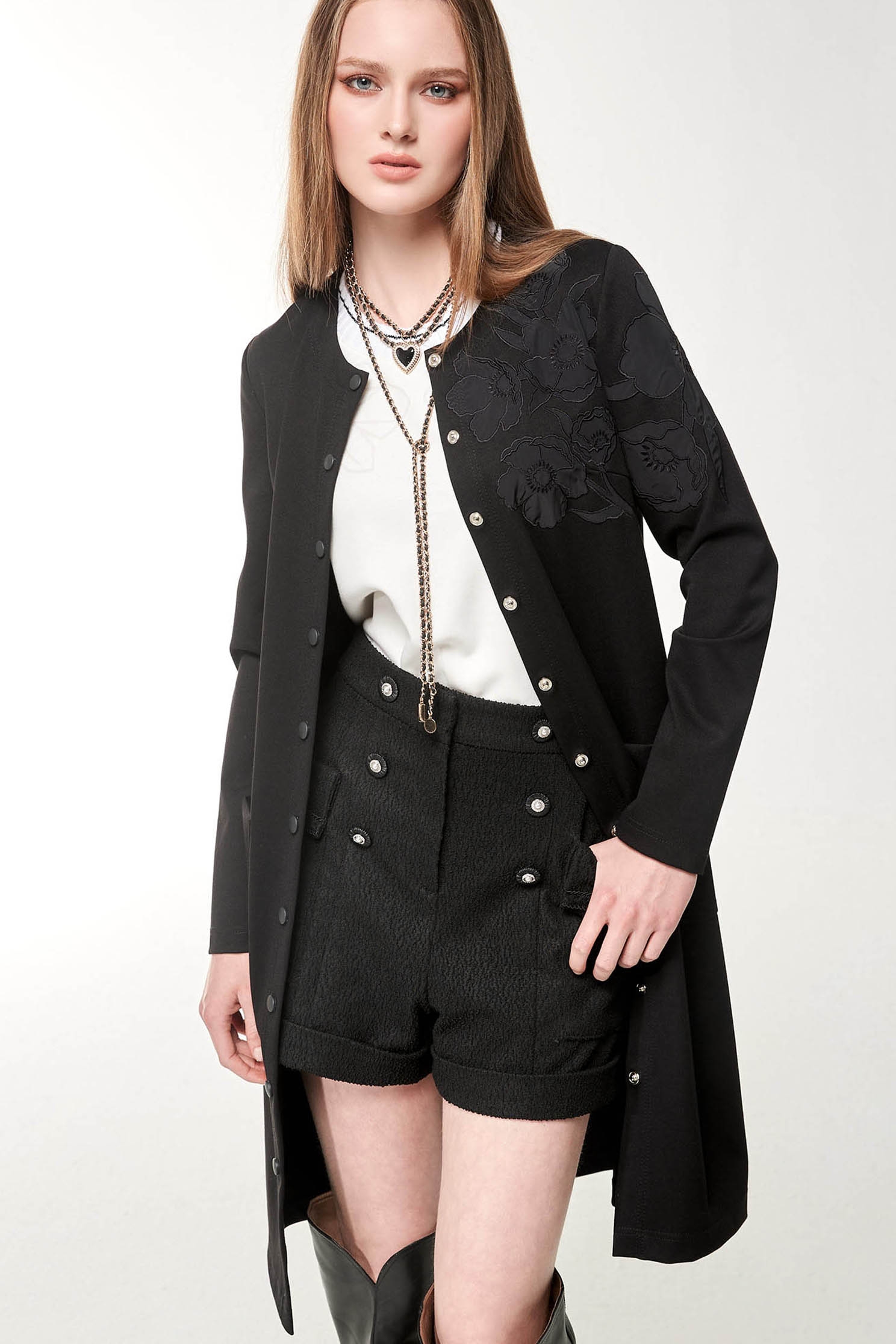 Floral Embroidery Long JacketFloral Embroidery Long Jacket,Embroidered,Outerwear,Season (AW) Look,Overcoats,longcoats