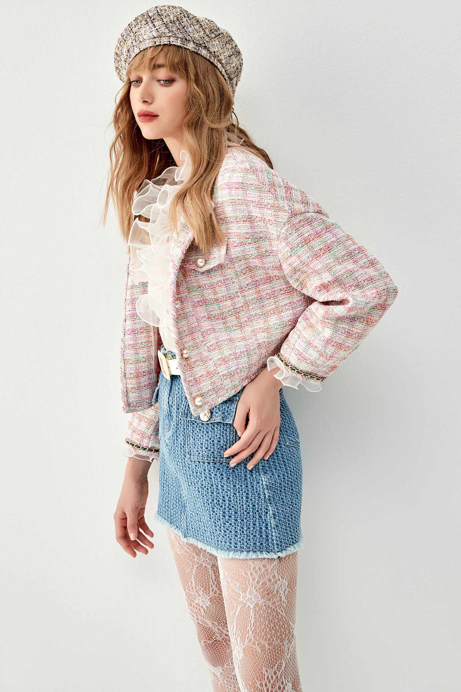 Tweed Long Sleeve Crop JacketTweed Long Sleeve Crop Jacket,Jackets,Outerwear,Season (AW) Look