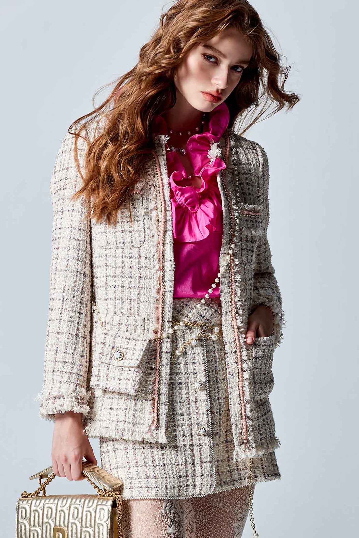 Tweed Jacket With Pouch AccessoryTweed Jacket With Pouch Accessory,Jackets,Outerwear,pearl,Season (AW) Look,longcoats