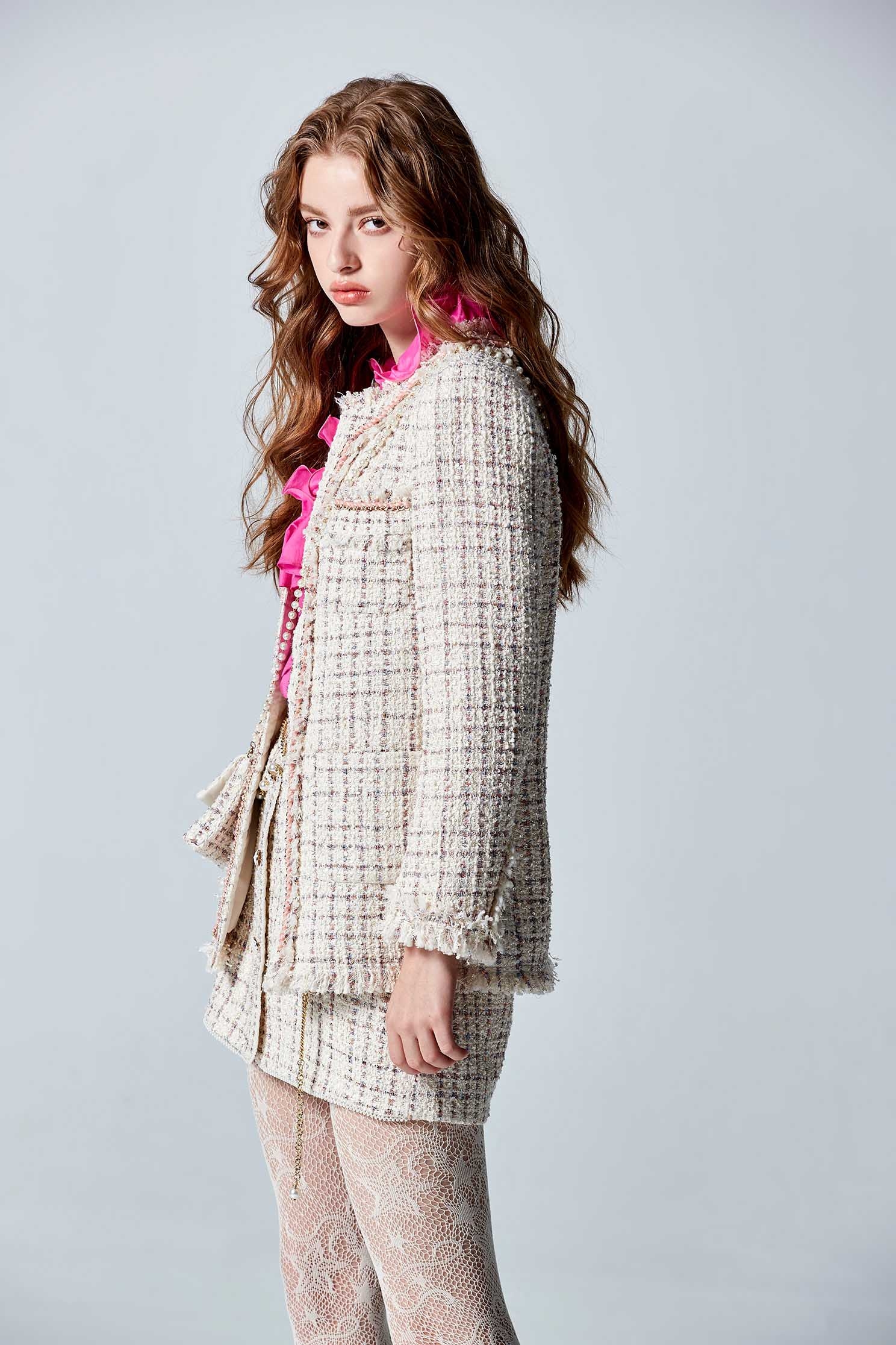 Tweed Jacket With Pouch AccessoryTweed Jacket With Pouch Accessory,Jackets,Outerwear,pearl,Season (AW) Look,longcoats