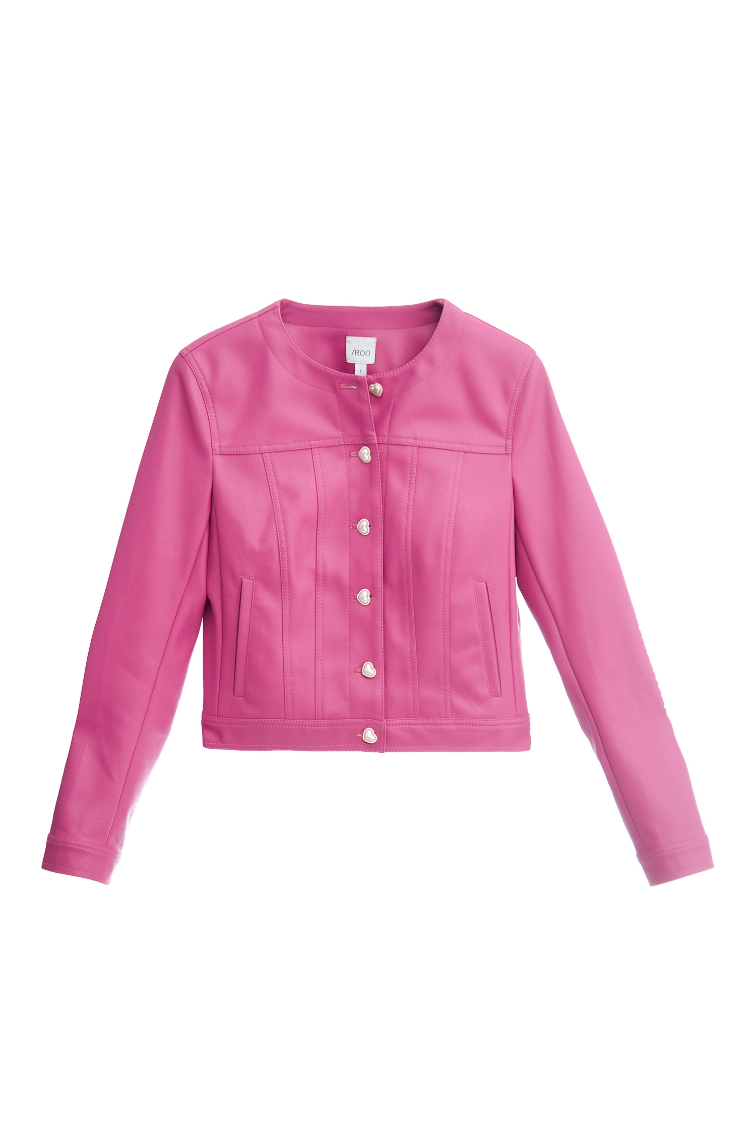 Pink PU Crop JacketPink PU Crop Jacket,Outerwear,pearl,Lether jackets,Leather,Season (AW) Look