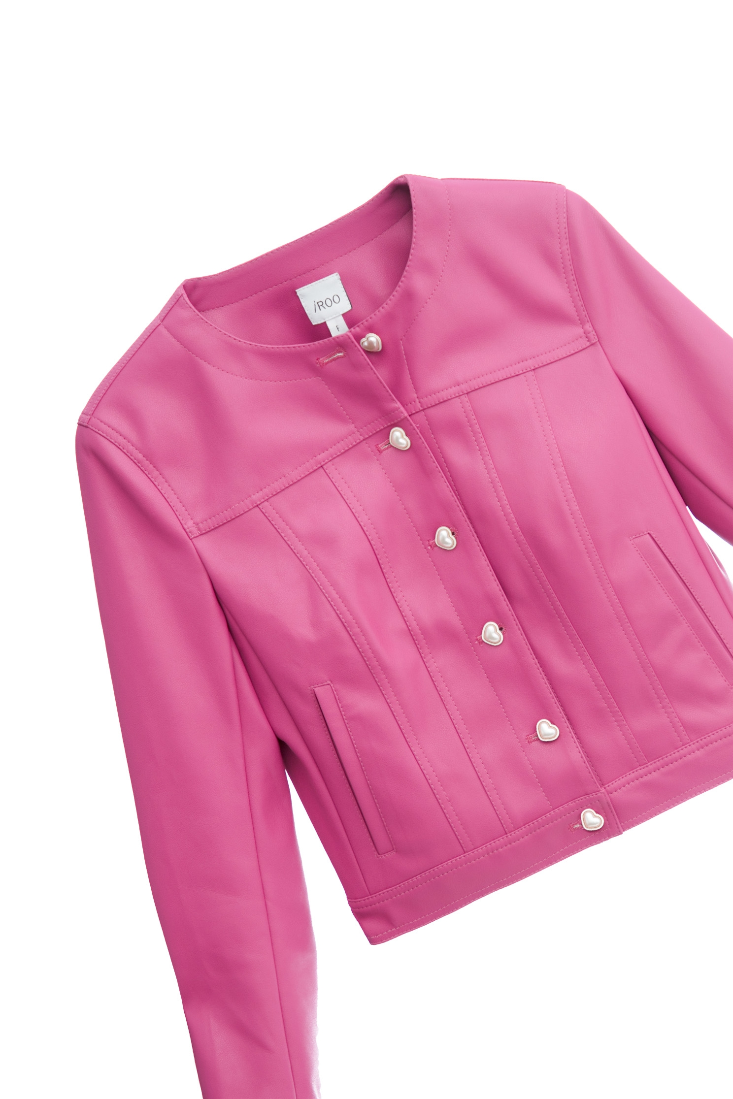 Pink PU Crop JacketPink PU Crop Jacket,Outerwear,pearl,Lether jackets,Leather,Season (AW) Look