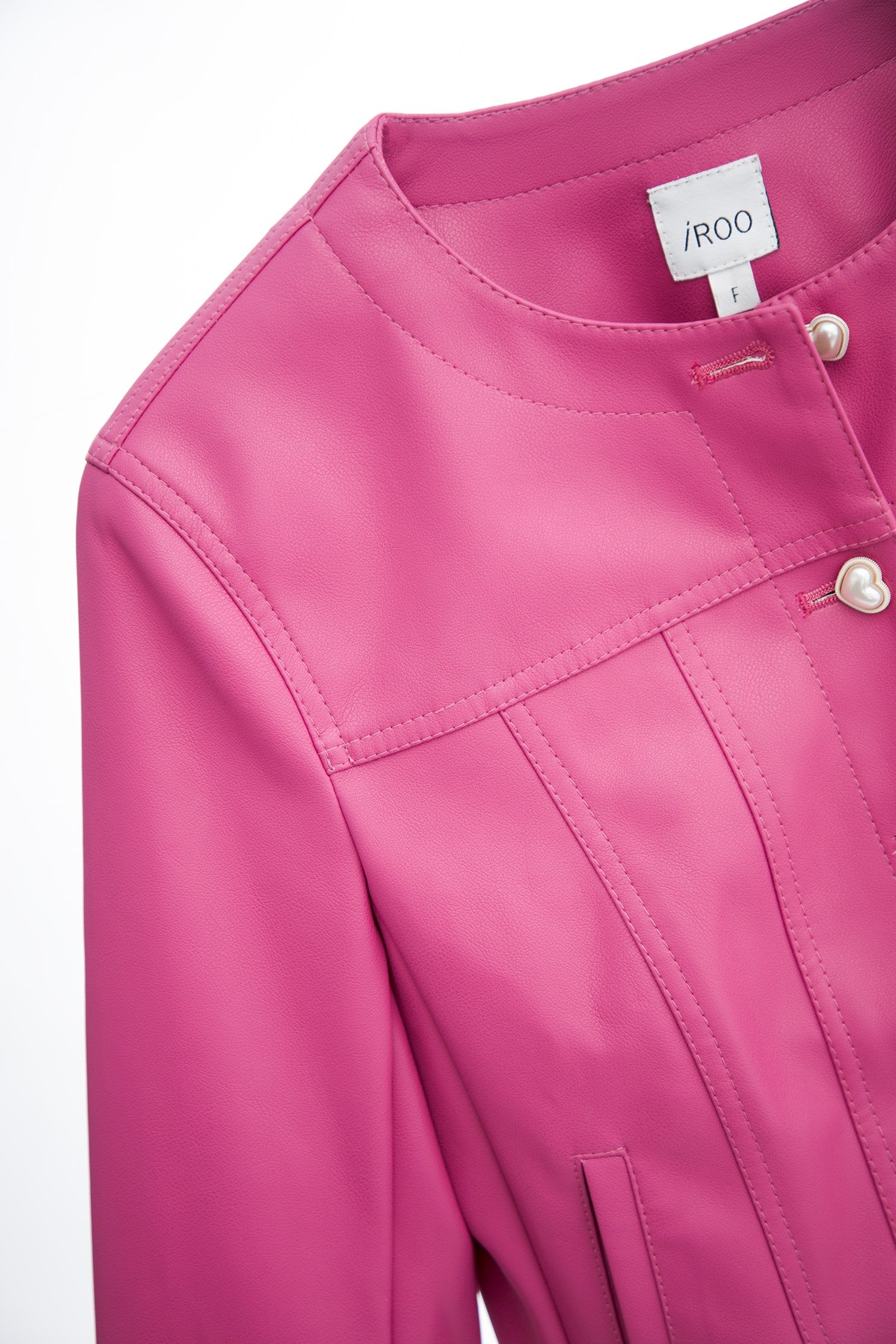 Pink PU Crop JacketPink PU Crop Jacket,Outerwear,pearl,Lether jackets,Leather,Season (AW) Look