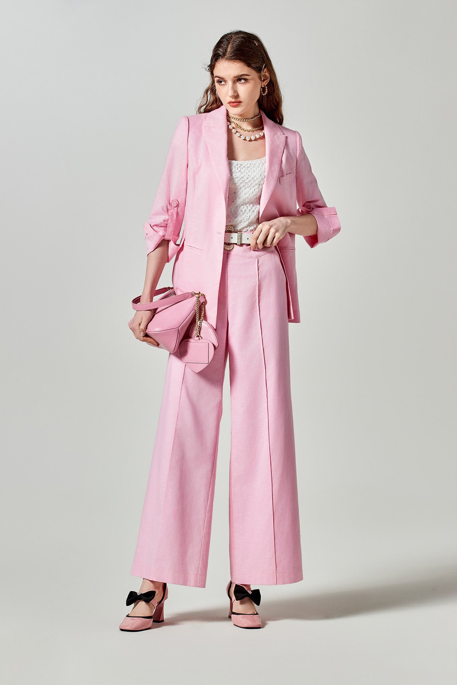 Pink Linen BlazerPink Linen Blazer,Outerwear,Season (SS) Look,Blazers,Long sleeve outerwear