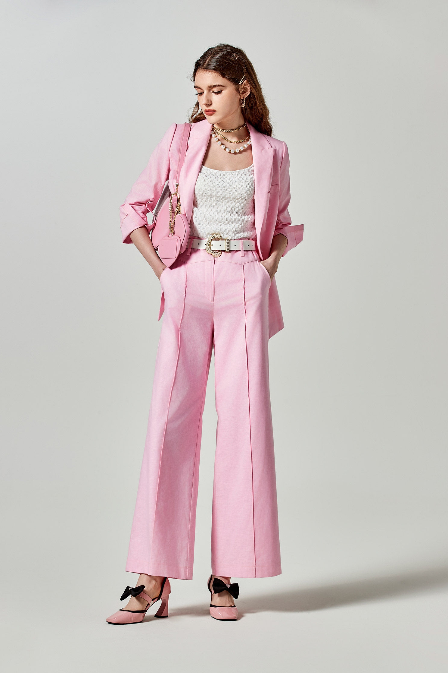 Pink Linen BlazerPink Linen Blazer,Outerwear,Season (SS) Look,Blazers,Long sleeve outerwear