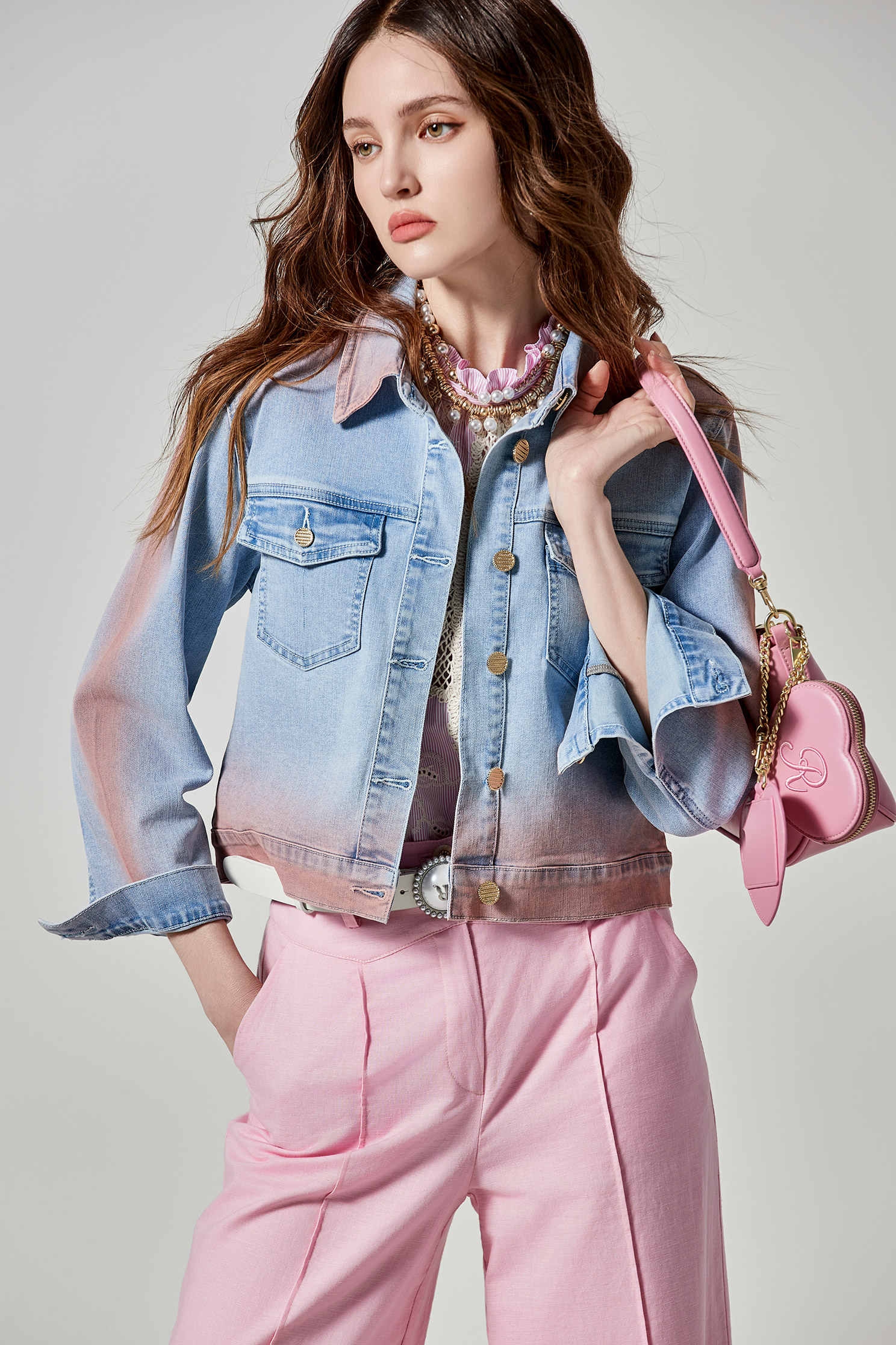 Pink Gradient Tone Denim JacketPink Gradient Tone Denim Jacket,Outerwear,Season (SS) Look,Denim,Denim Jackets