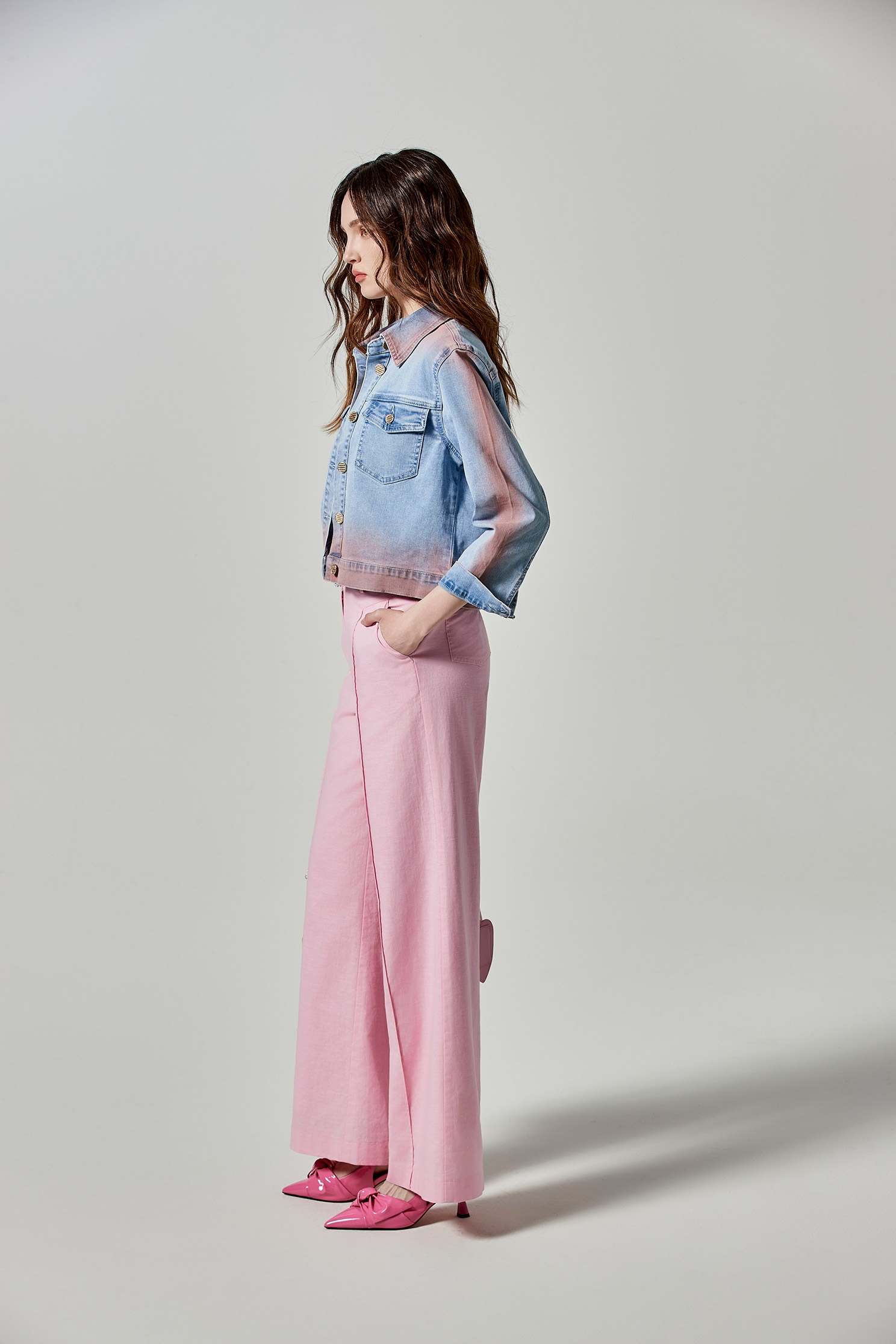 Pink Gradient Tone Denim JacketPink Gradient Tone Denim Jacket,Outerwear,Season (SS) Look,Denim,Denim Jackets