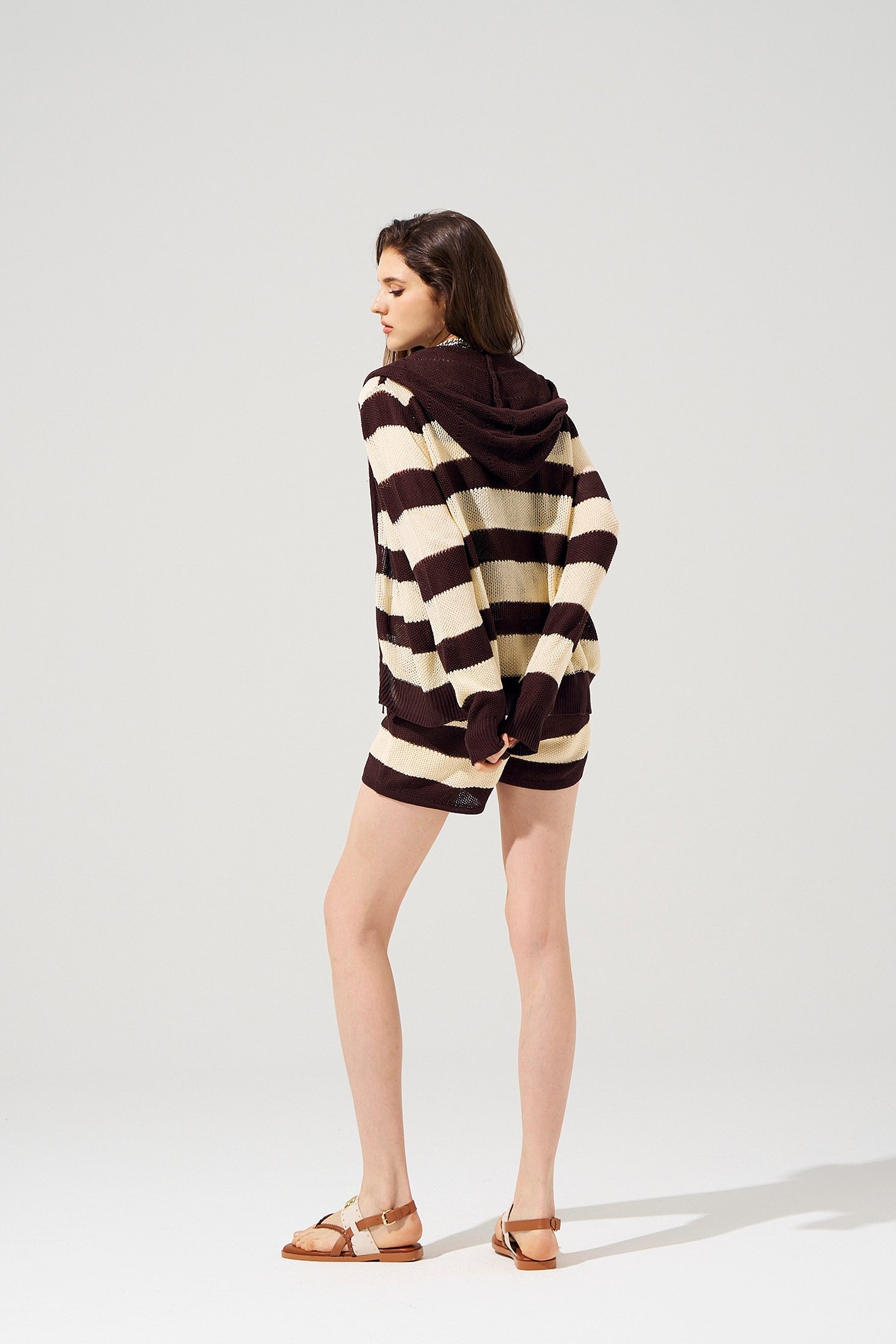 Coffee Brown Stripe Knit CardiganCoffee Brown Stripe Knit Cardigan,Outerwear,Season (SS) Look,Stripe,Hoodie jackets,Knitted,Knitted coats