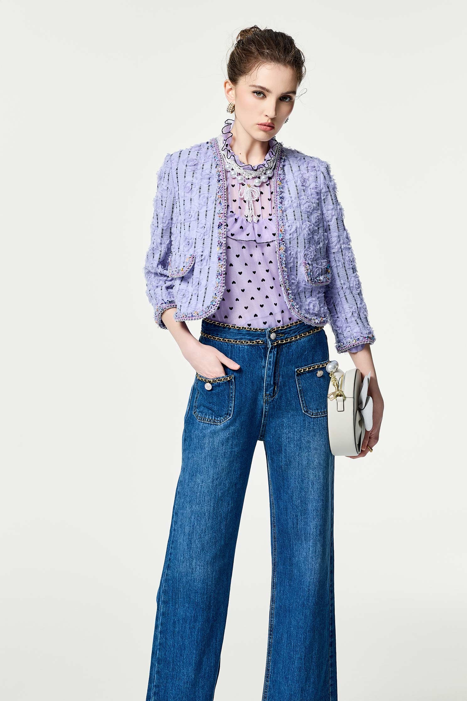 3-D Mesh Floral Purple Jacket3-D Mesh Floral Purple Jacket,Jackets,Office Looks,Outerwear,Season (SS) Look,co-ord sets,Stripe,blossoms