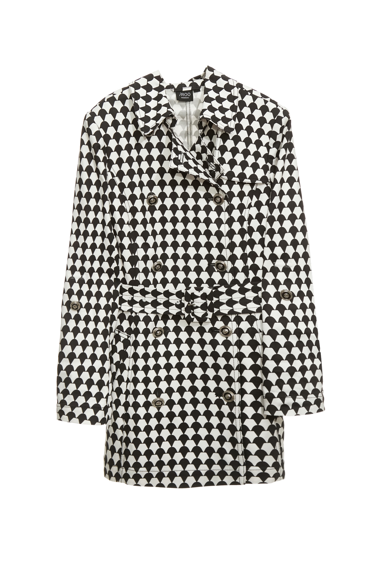 Black Geomatric Print Trench CoatBlack Geomatric Print Trench Coat,Jackets,Outerwear,Season (SS) Look,Trench coats