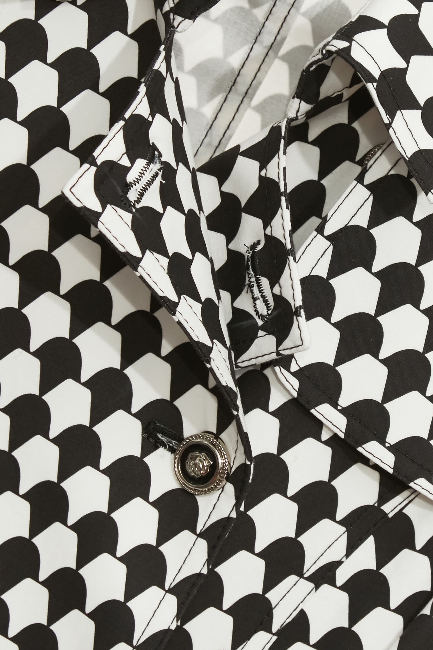 Black Geomatric Print Trench CoatBlack Geomatric Print Trench Coat,Jackets,Outerwear,Season (SS) Look,Trench coats