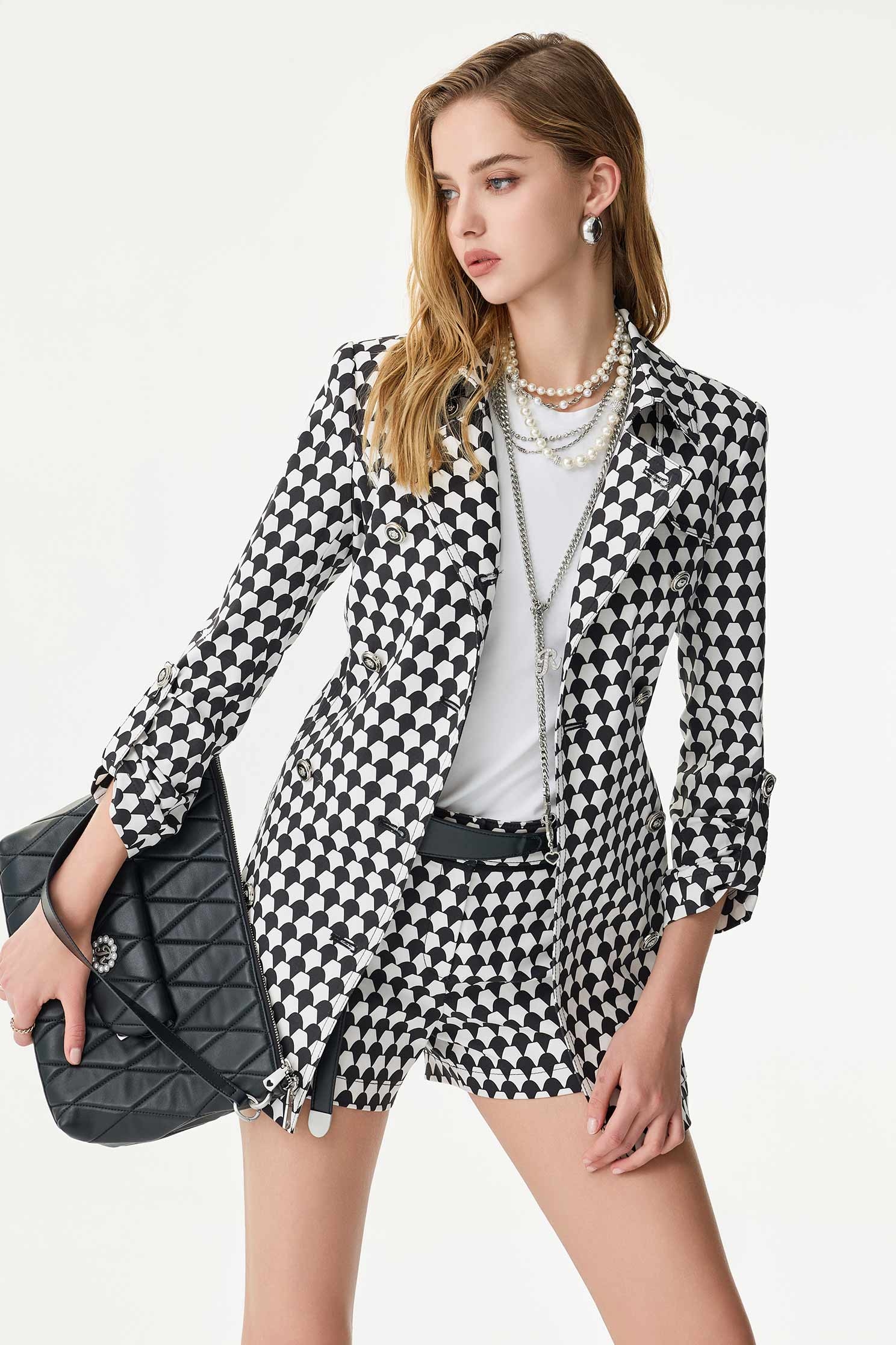 Black Geomatric Print Trench CoatBlack Geomatric Print Trench Coat,Jackets,Outerwear,Season (SS) Look,Trench coats