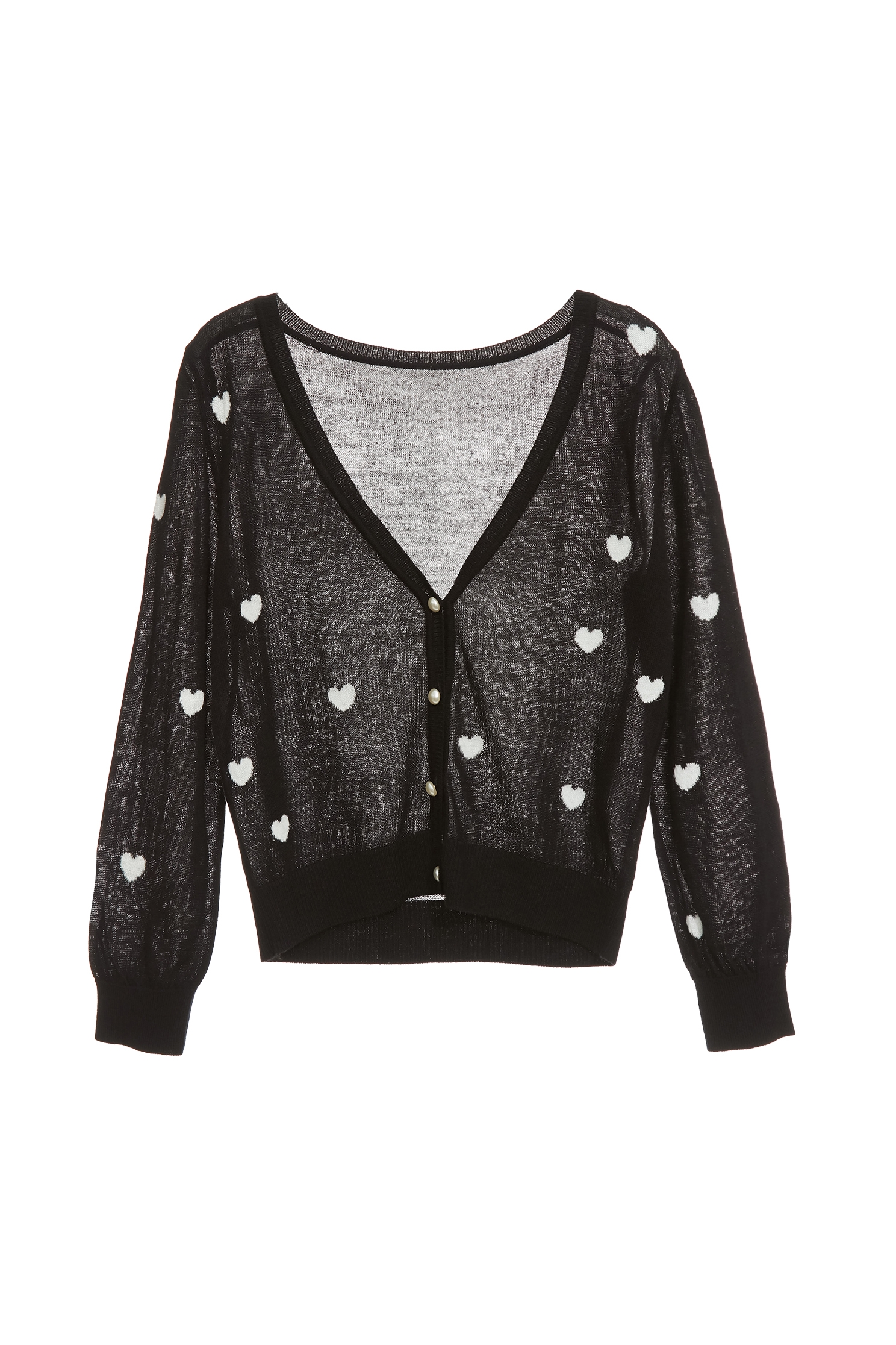 Heart Print V-neck CardiganHeart Print V-neck Cardigan,Jackets,Outerwear,Season (SS) Look,pearl,Knitted,Knitted coats,Black outerwear