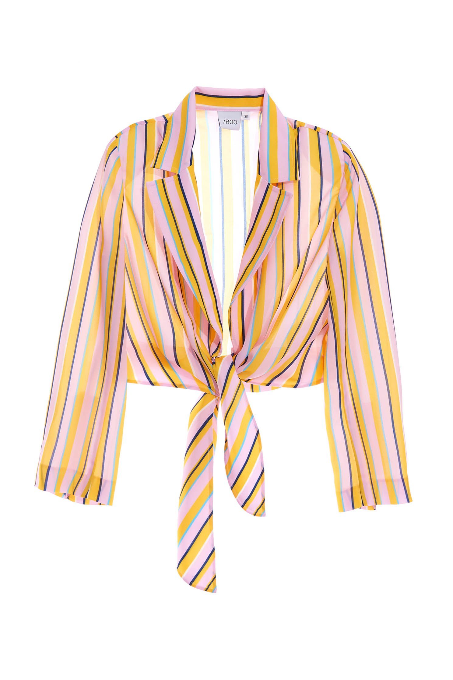 Summer Stripe Print Front Tie Knot Crop OuterwearColorful straight striped casual strappy coat,Jackets,Outerwear,Season (SS) Look,Stripe,Trends,Blazers