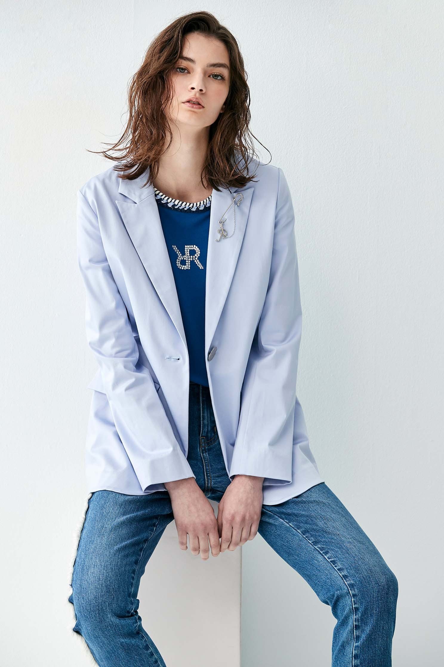 Light Blue Mid-Length BlazerCloud purple classic blazer,Outerwear,Season (SS) Look,Blazers