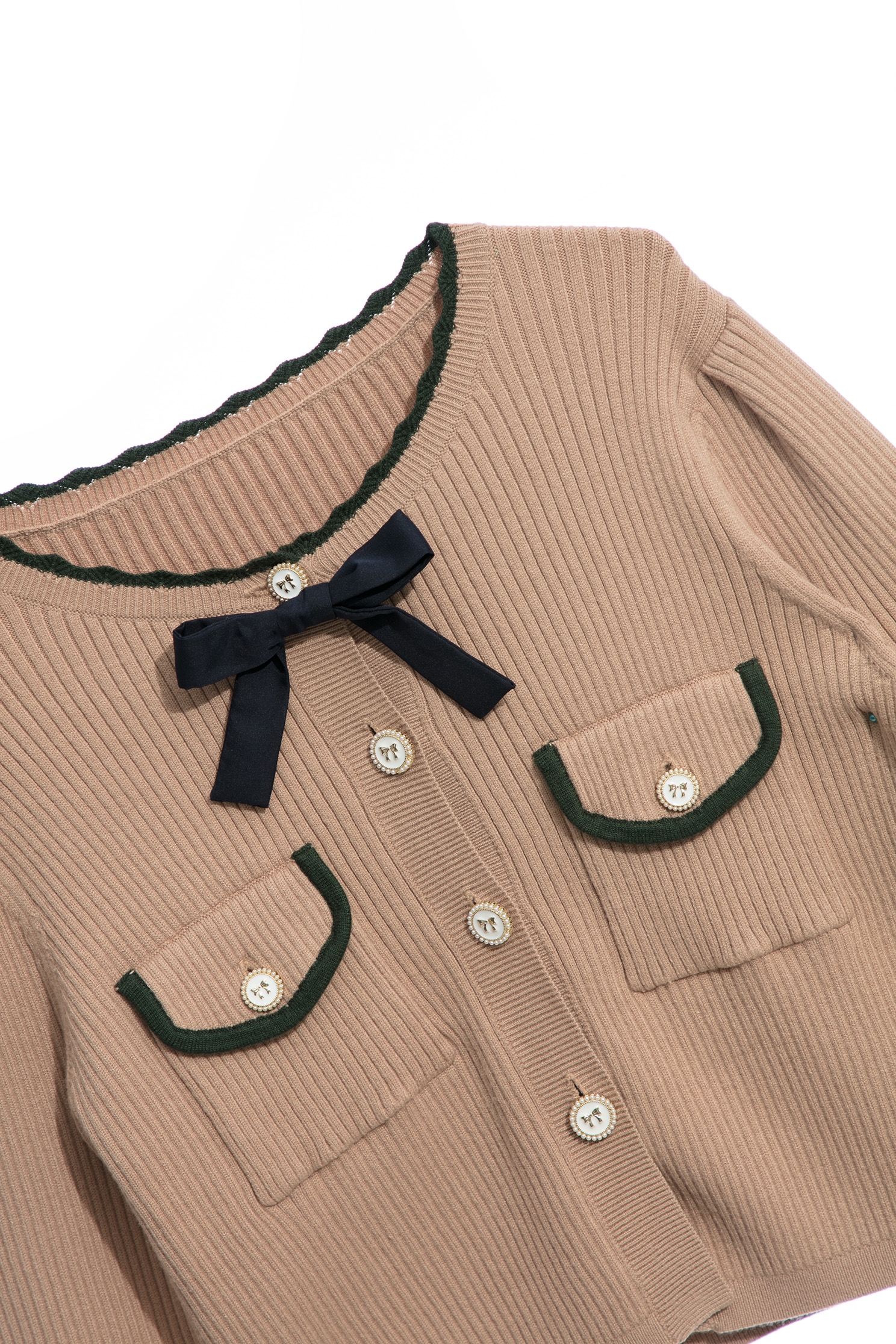 Button Front Knit Cardigan With Ribbon AccessoryButton Front Knit Cardigan With Ribbon Accessory,Outerwear,Season (AW) Look,Knitted,Knitted coats,Knitted tops