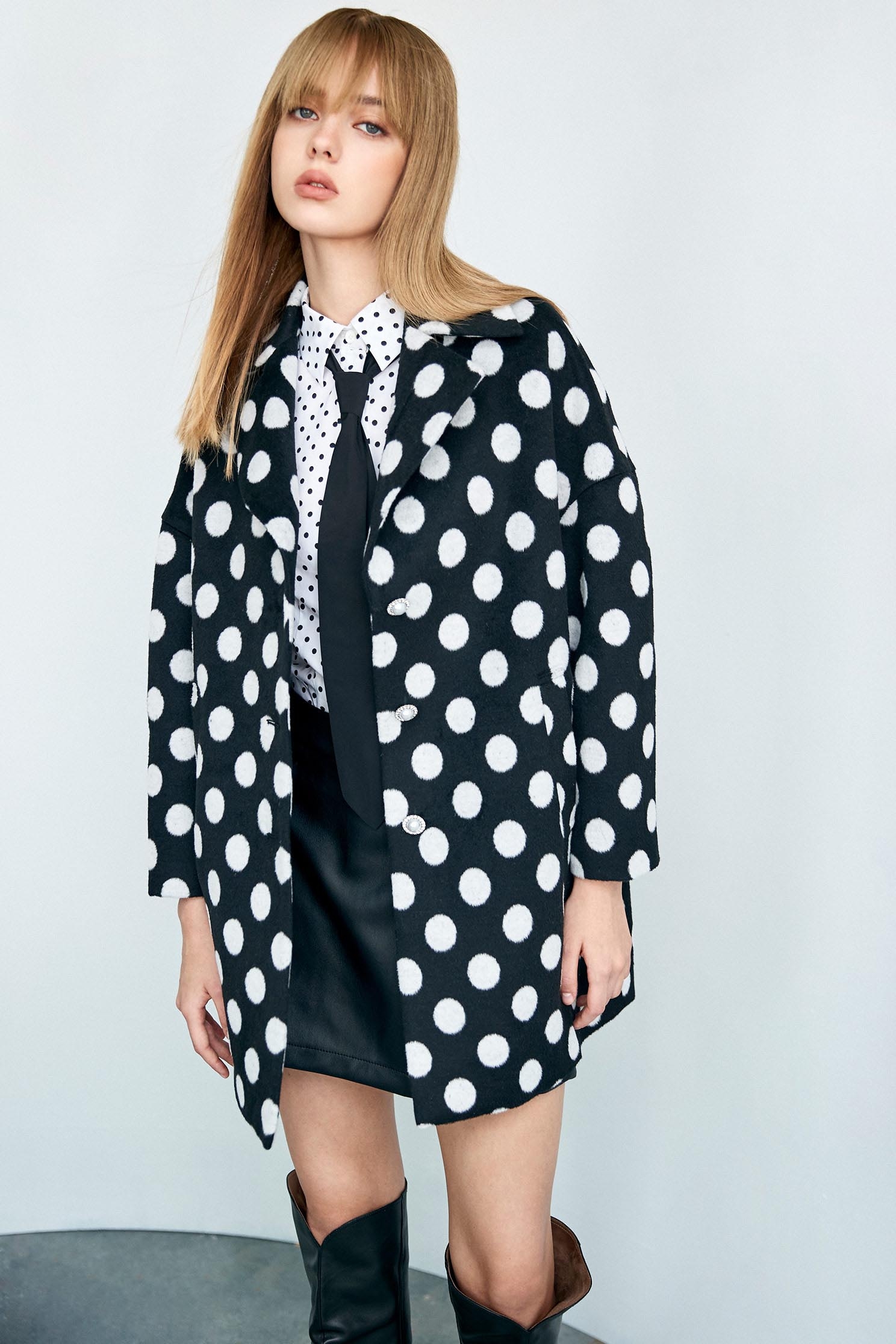 Oversize Polka Dot Mid Length JacketOversize Polka Dot Mid Length Jacket,Jackets,Outerwear,pearl,Season (AW) Look