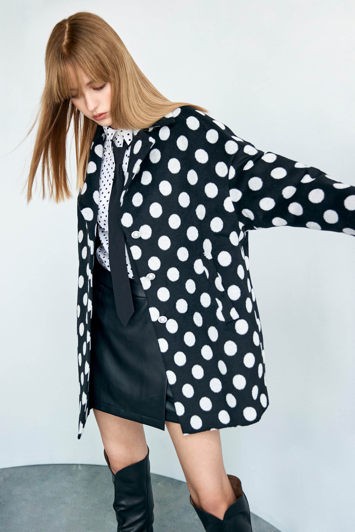 Oversize Polka Dot Mid Length JacketOversize Polka Dot Mid Length Jacket,Jackets,Outerwear,pearl,Season (AW) Look