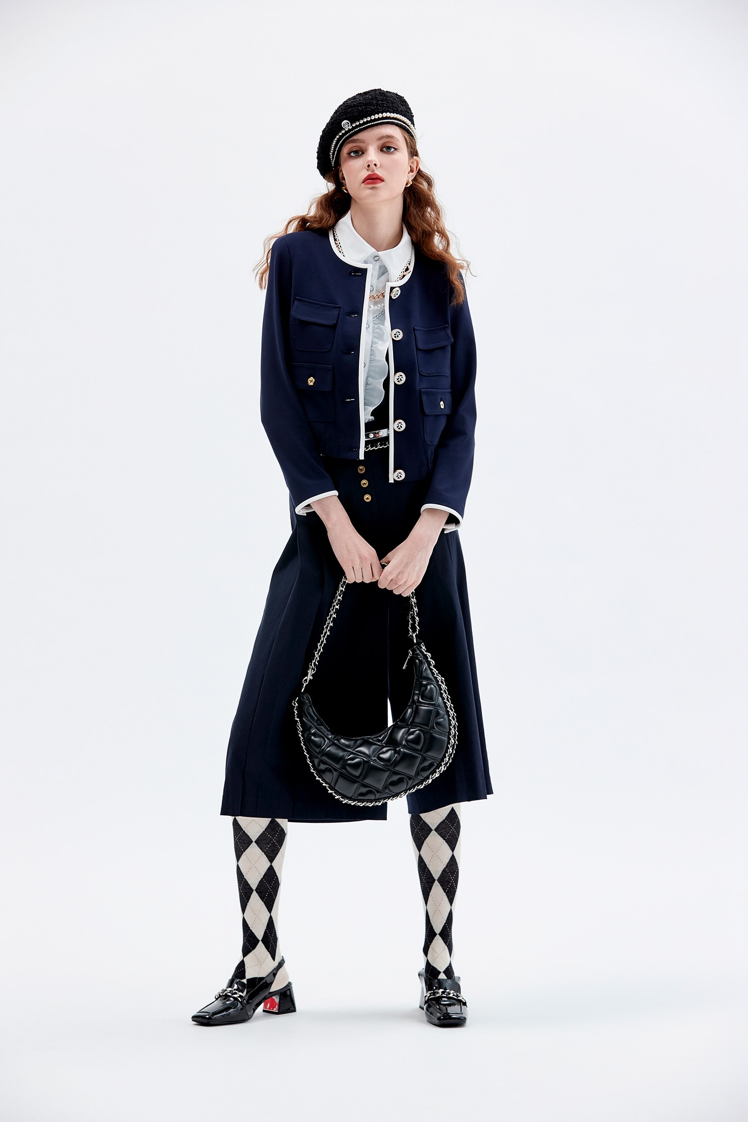 Navy Crop Jacket With Contrast Trim DetailNavy Crop Jacket With Contrast Trim Detail,Jackets,Outerwear,Season (AW) Look