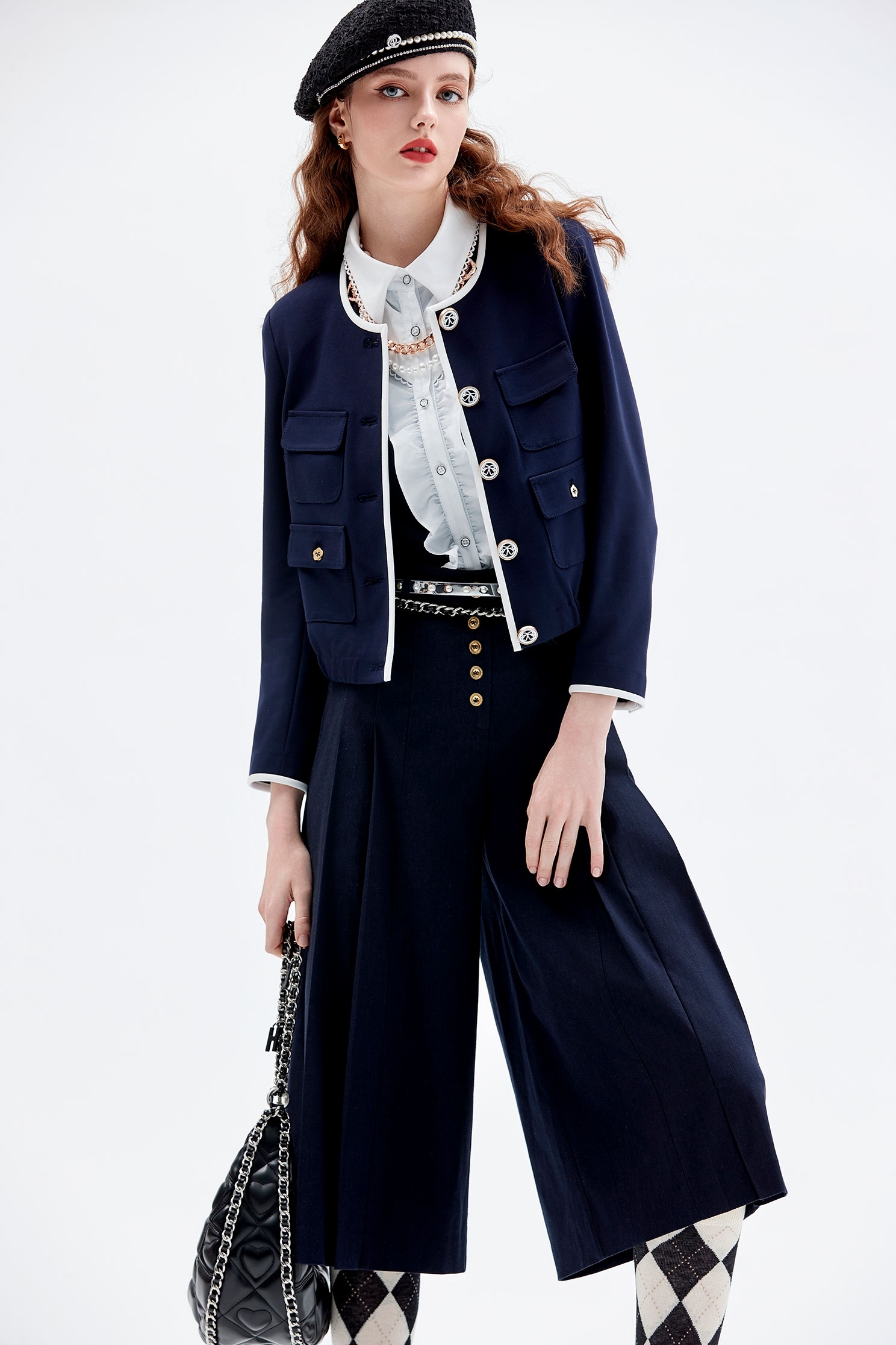 Navy Crop Jacket With Contrast Trim DetailNavy Crop Jacket With Contrast Trim Detail,Jackets,Outerwear,Season (AW) Look