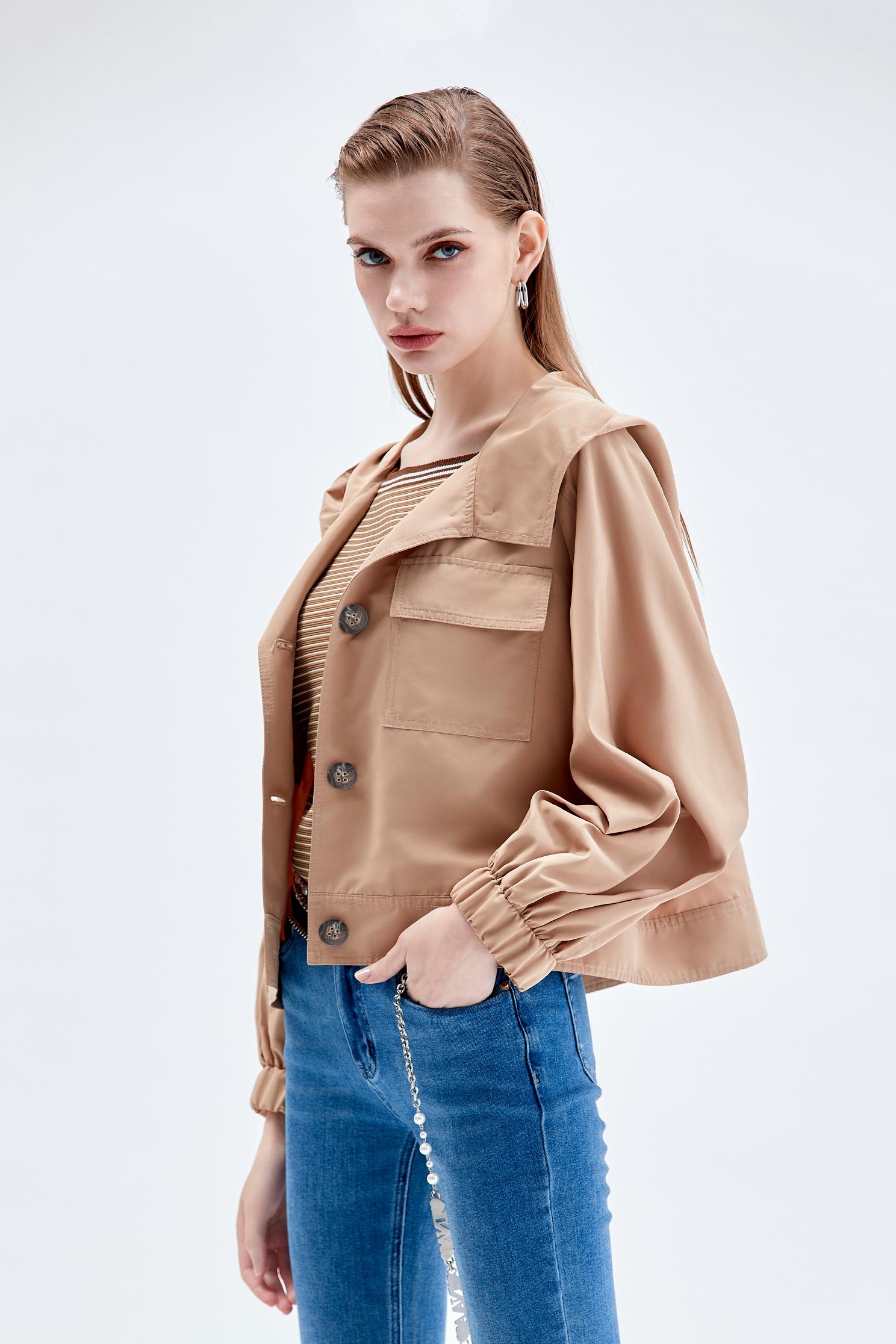 Button Front Hoodie Crop JacketButton Front Hoodie Crop Jacket,Jackets,Outerwear,Season (AW) Look,Hoodie jackets,Trench coats