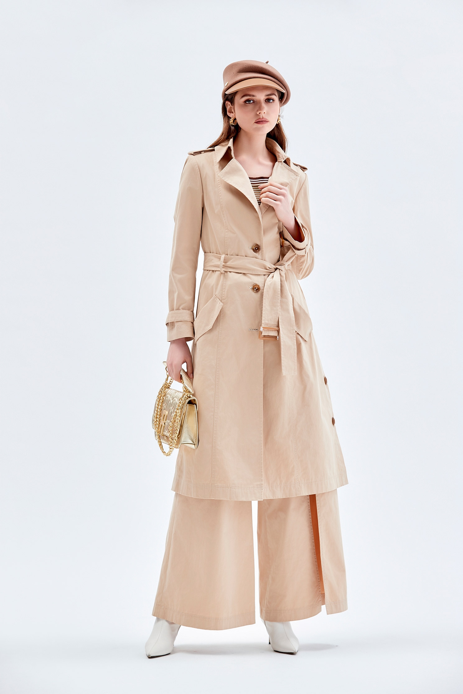 Long Sleeve Beige Trench CoatLong Sleeve Beige Trench Coat,Outerwear,Season (AW) Look,Belts,Trench coats