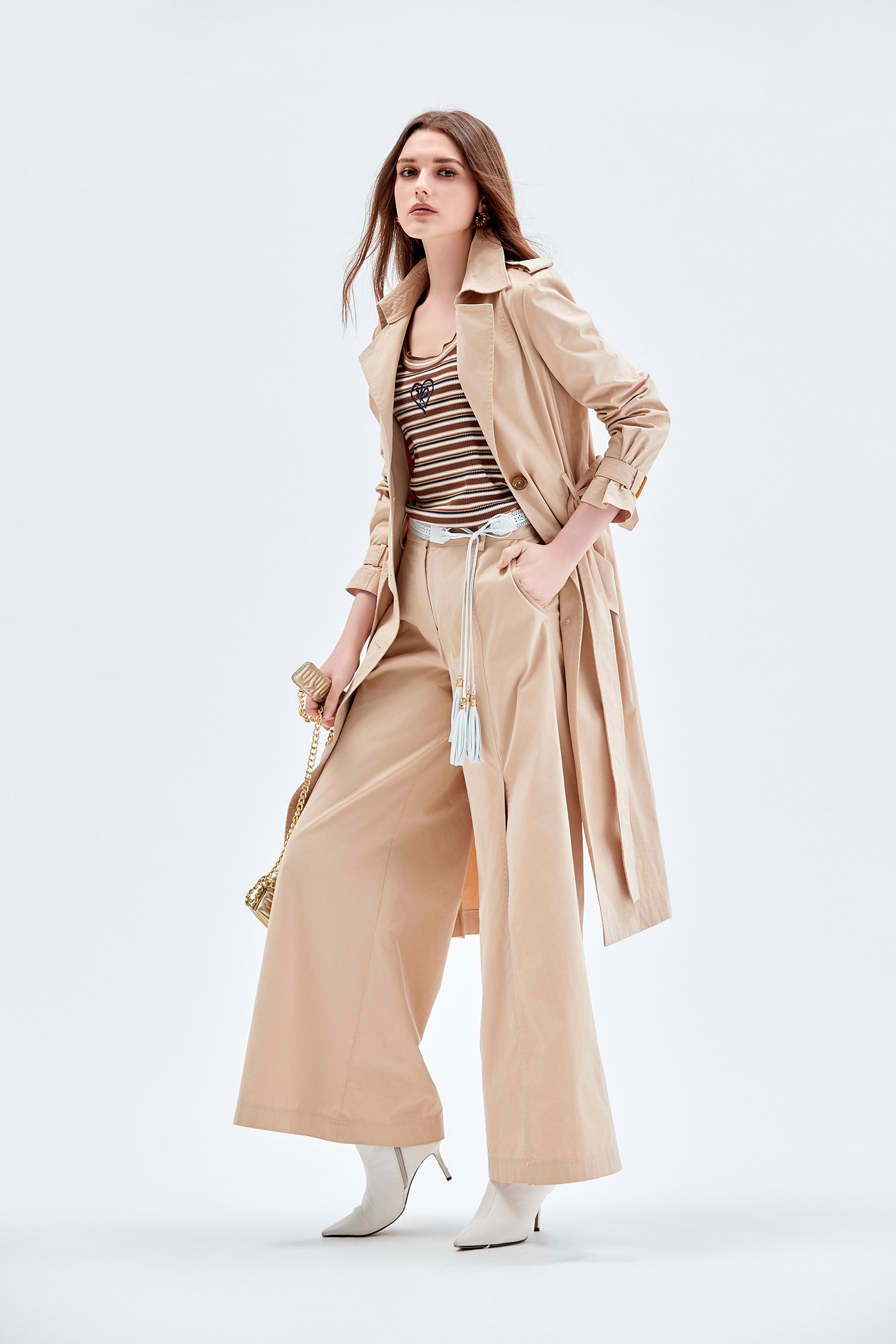 Long Sleeve Beige Trench CoatLong Sleeve Beige Trench Coat,Outerwear,Season (AW) Look,Belts,Trench coats