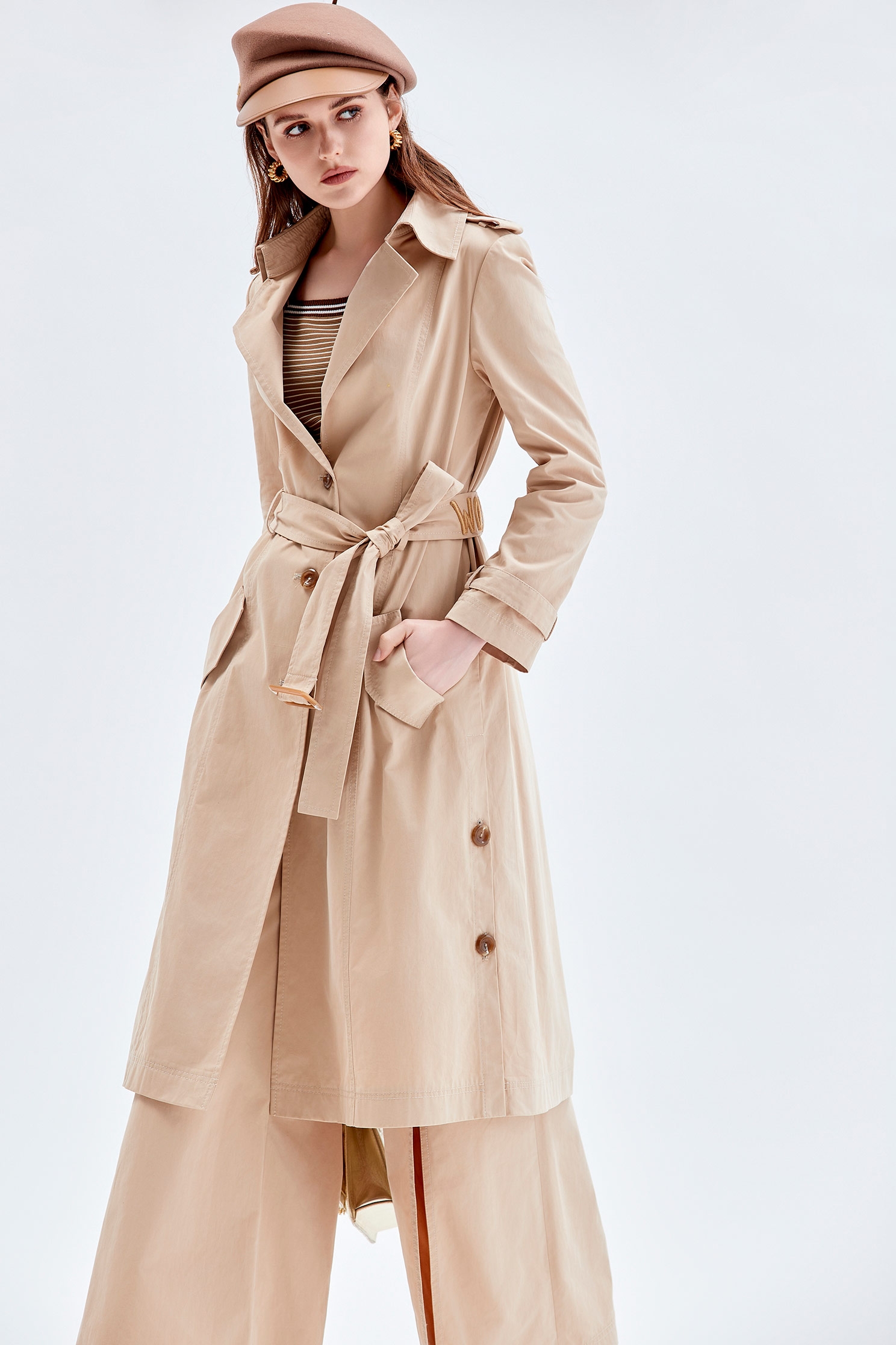 Long Sleeve Beige Trench CoatLong Sleeve Beige Trench Coat,Outerwear,Season (AW) Look,Belts,Trench coats