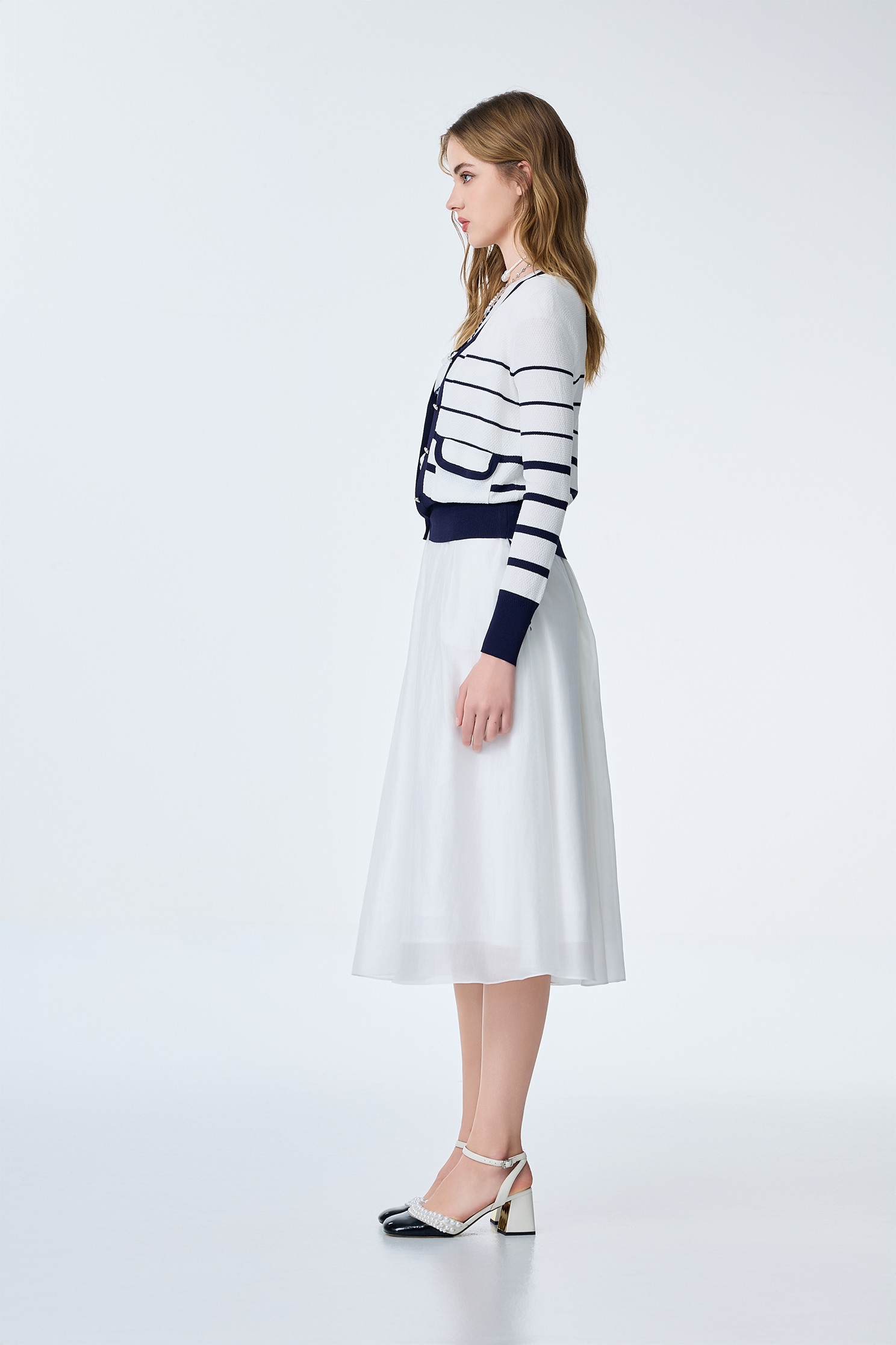 Navy Stripe V-neck CardiganNavy Stripe V-neck Cardigan,Jackets,Outerwear,Season (SS) Look,Knitted,Knitted coats