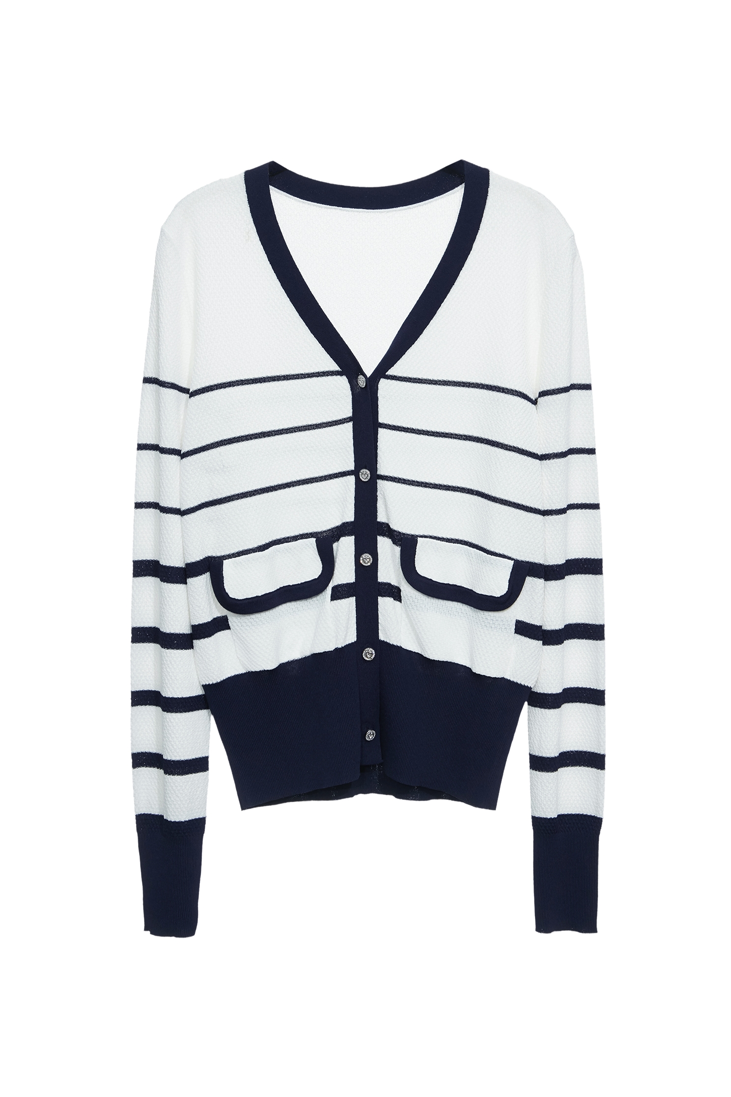 Navy Stripe V-neck CardiganNavy Stripe V-neck Cardigan,Jackets,Outerwear,Season (SS) Look,Knitted,Knitted coats
