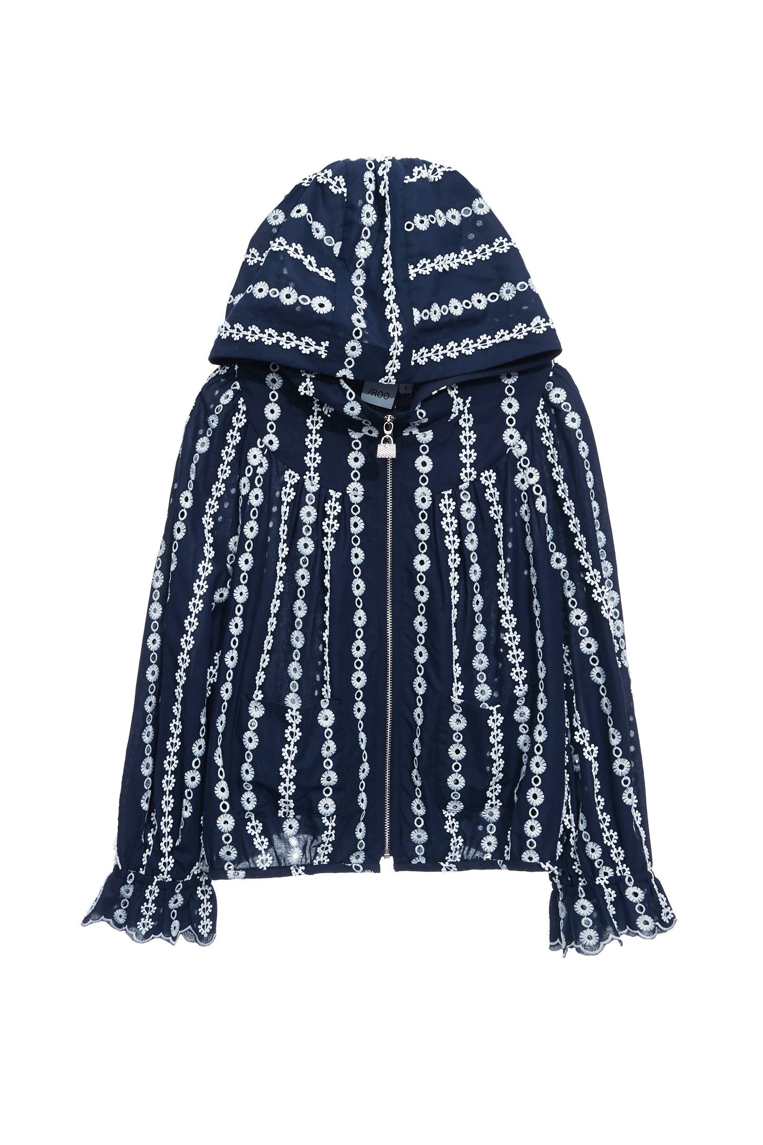 Navy Hoodie Jacket With Contrast Lace DetailNavy Hoodie Jacket With Contrast Lace Detail,Jackets,Embroidered,Outerwear,Season (SS) Look,Lace,Hoodie jackets