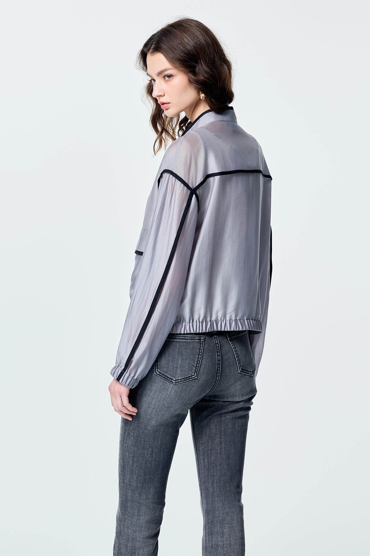 Contrast Trim Detail Grey Bomber JacketContrast Trim Detail Grey Bomber Jacket,Jackets,Outerwear,Season (SS) Look