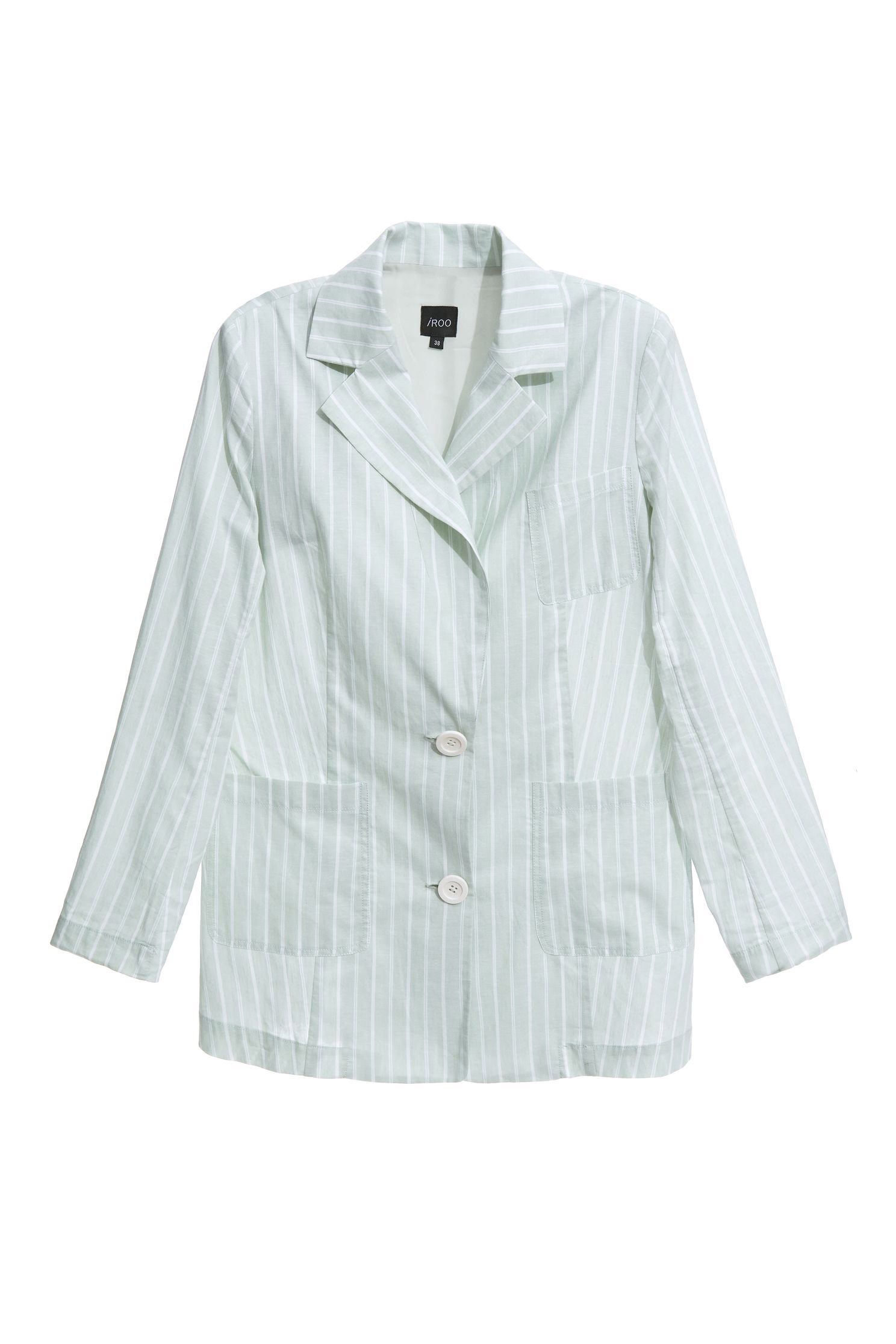 Stripe  Mid Length BlazerLight green suit jacket,Jackets,Outerwear,Season (SS) Look,Season (AW) Look,Blazers