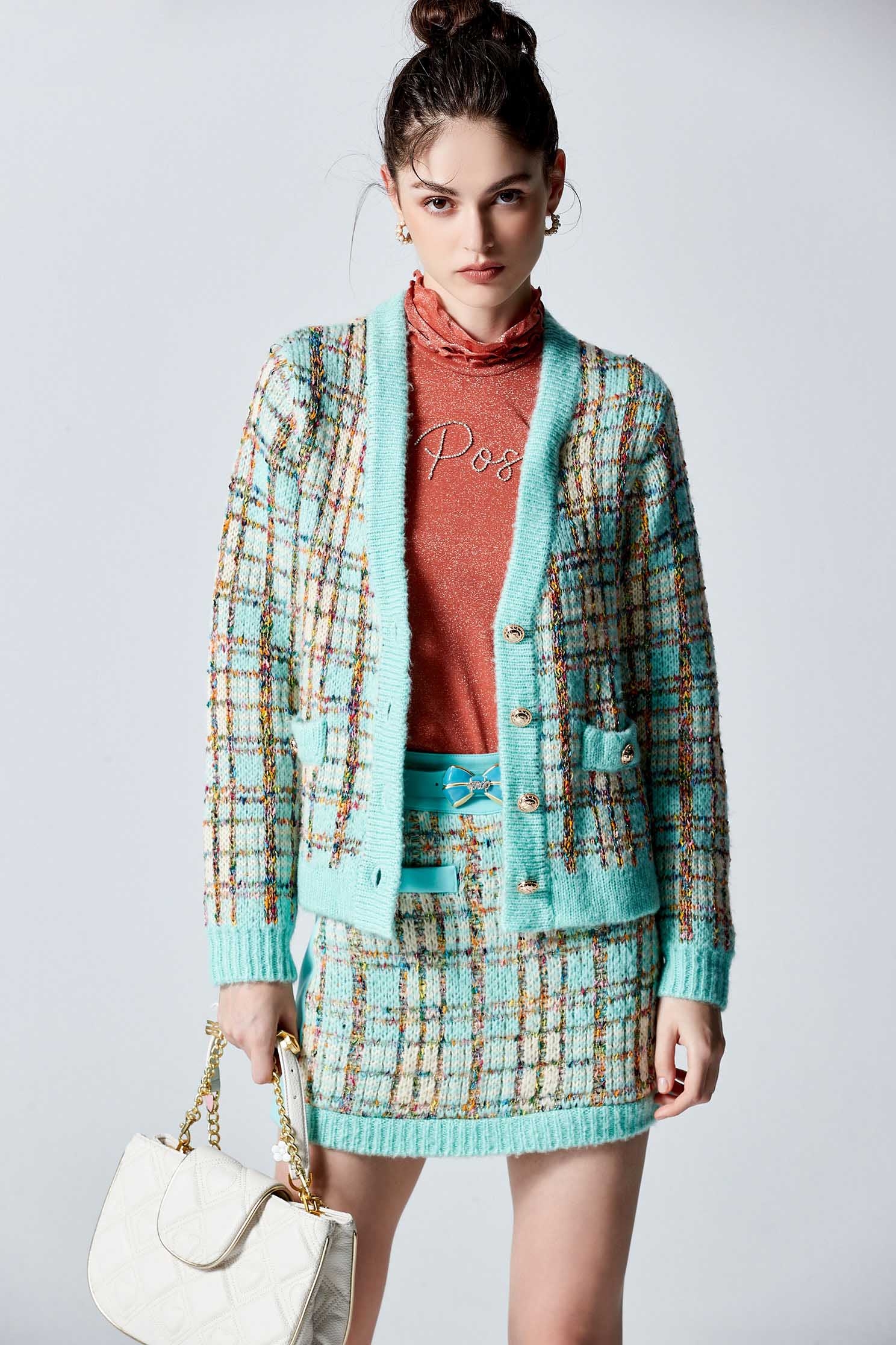 Oversize Tweed Knit CardiganOversize Tweed Knit Cardigan,Outerwear,Plaid,Season (AW) Look,Knitted,Knitted coats