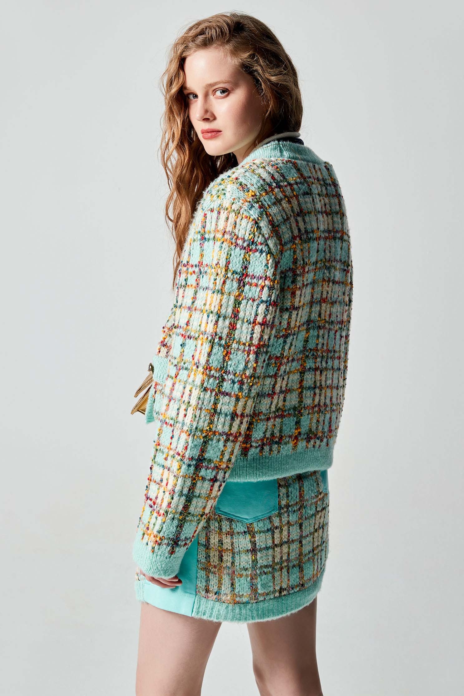 Oversize Tweed Knit CardiganOversize Tweed Knit Cardigan,Outerwear,Plaid,Season (AW) Look,Knitted,Knitted coats