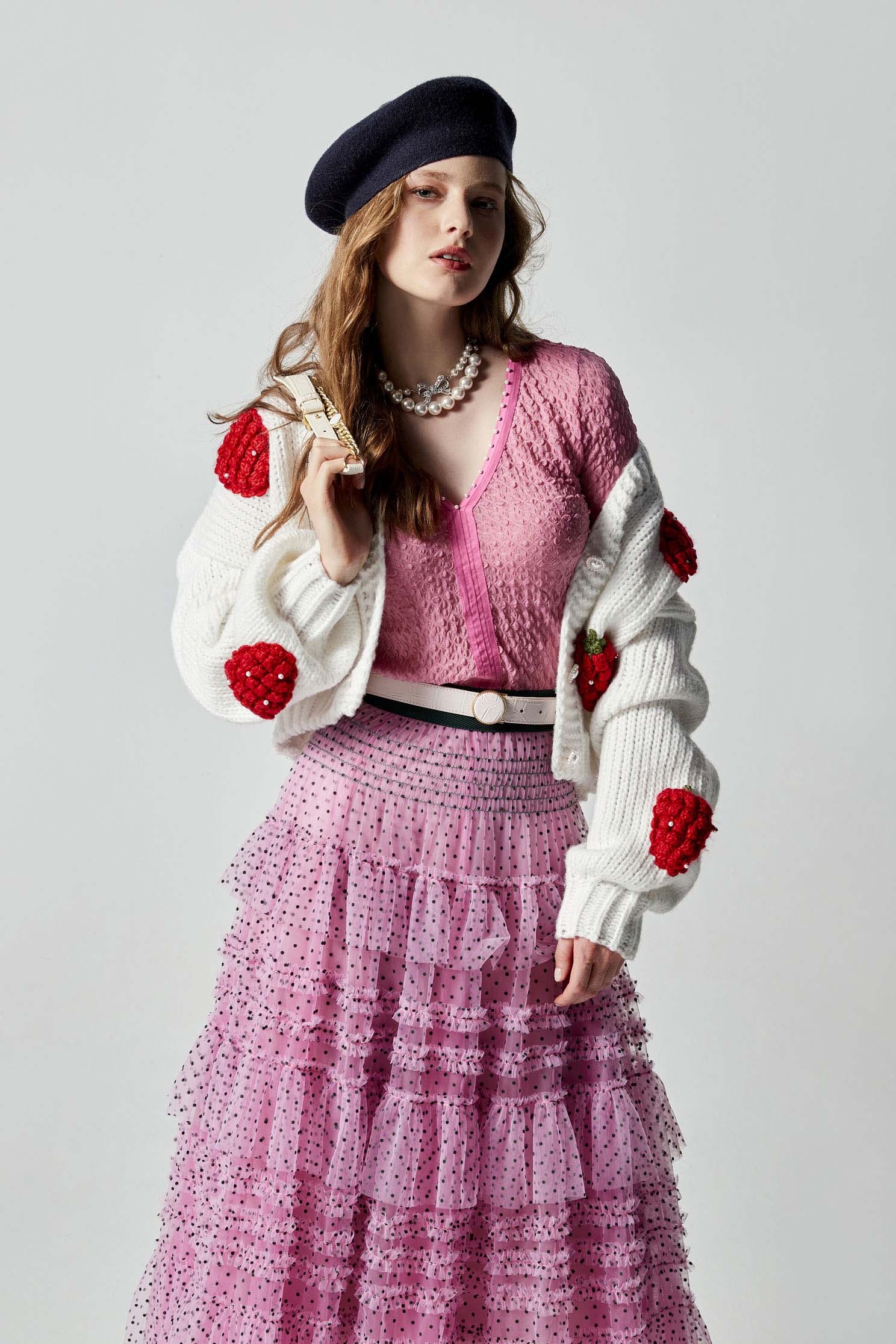 3-D Strawberry Oversize Knit Cardigan3-D Strawberry Oversize Knit Cardigan,Outerwear,Season (AW) Look,Knitted,Knitted coats