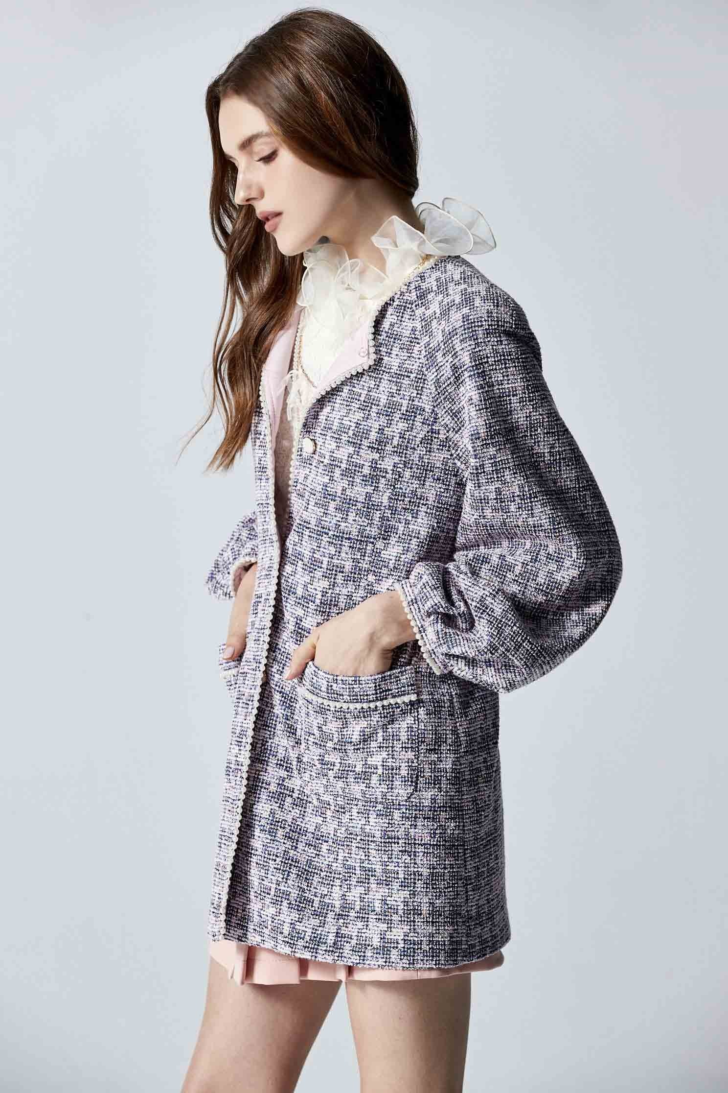 Tweed Mid Length Long Sleeve JacketTweed Mid Length Long Sleeve Jacket,Jackets,Outerwear,pearl,Season (AW) Look