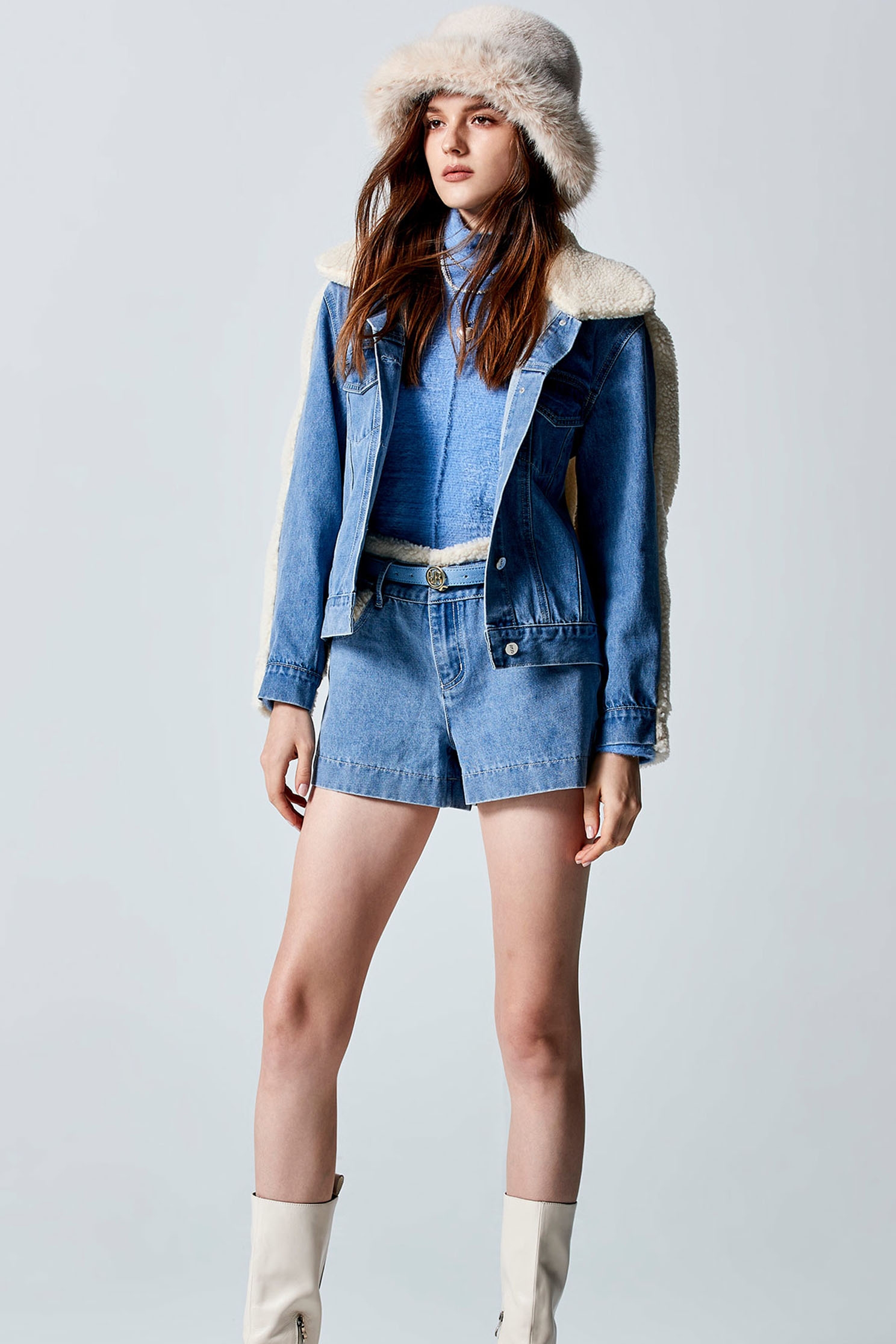 Fleece Denim Collar JacketFleece Denim Collar Jacket,Outerwear,Denim,Denim Jackets,Season (AW) Look