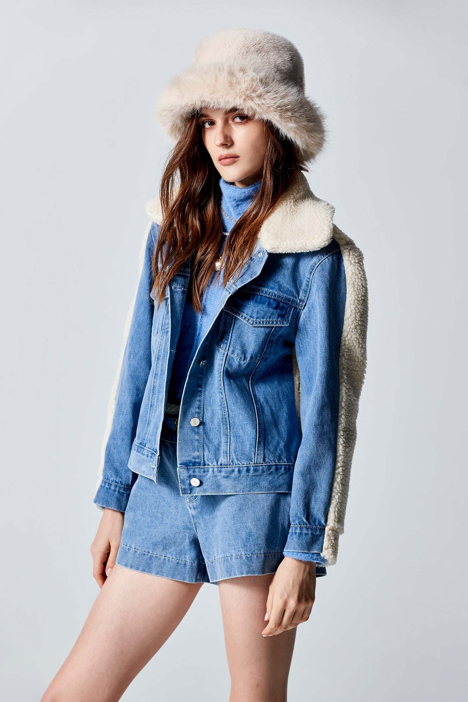 Fleece Denim Collar JacketFleece Denim Collar Jacket,Outerwear,Denim,Denim Jackets,Season (AW) Look