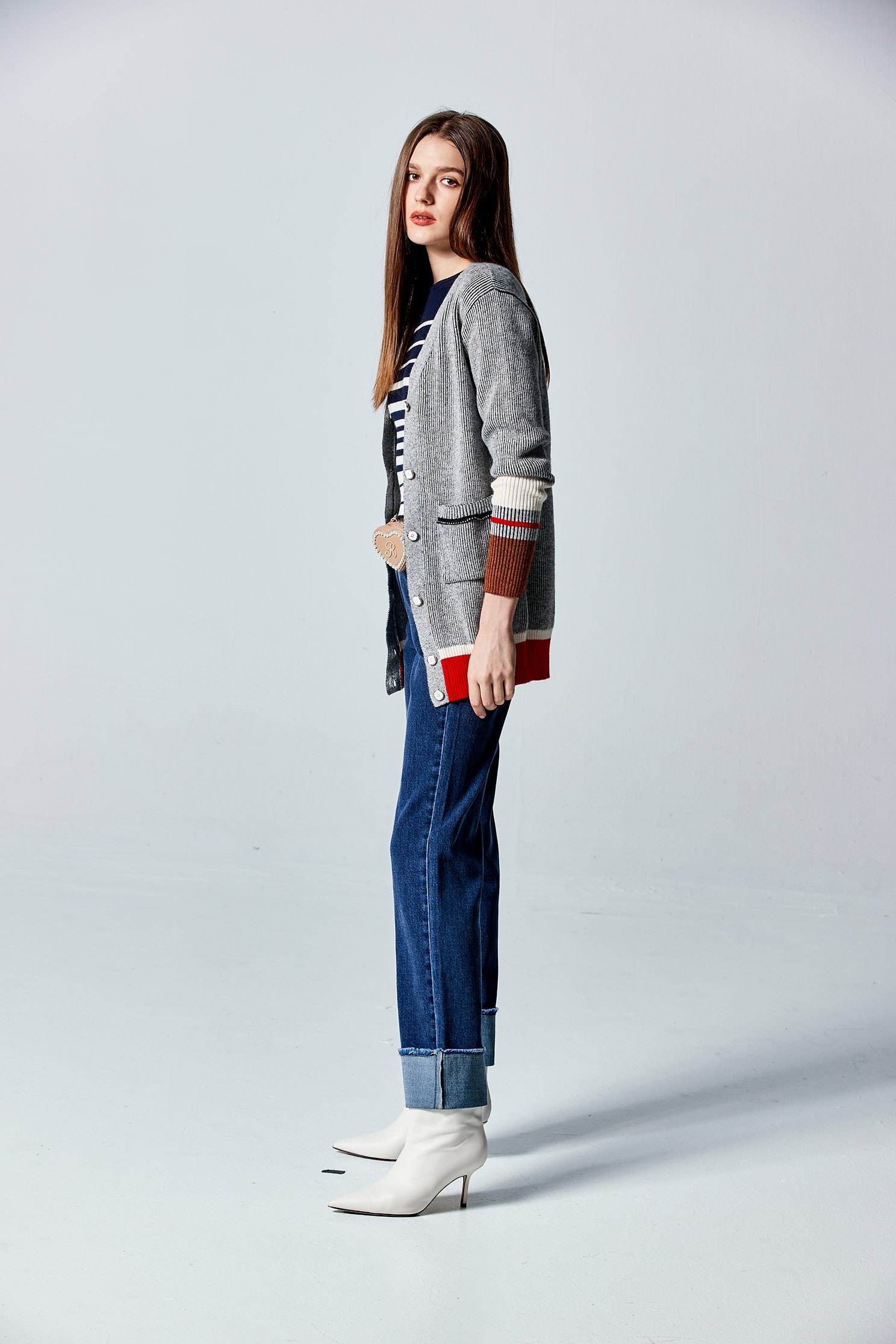 V-neck Colour Block Knit CardiganV-neck Colour Block Knit Cardigan,Jackets,Outerwear,Season (AW) Look,Knitted,longcoats