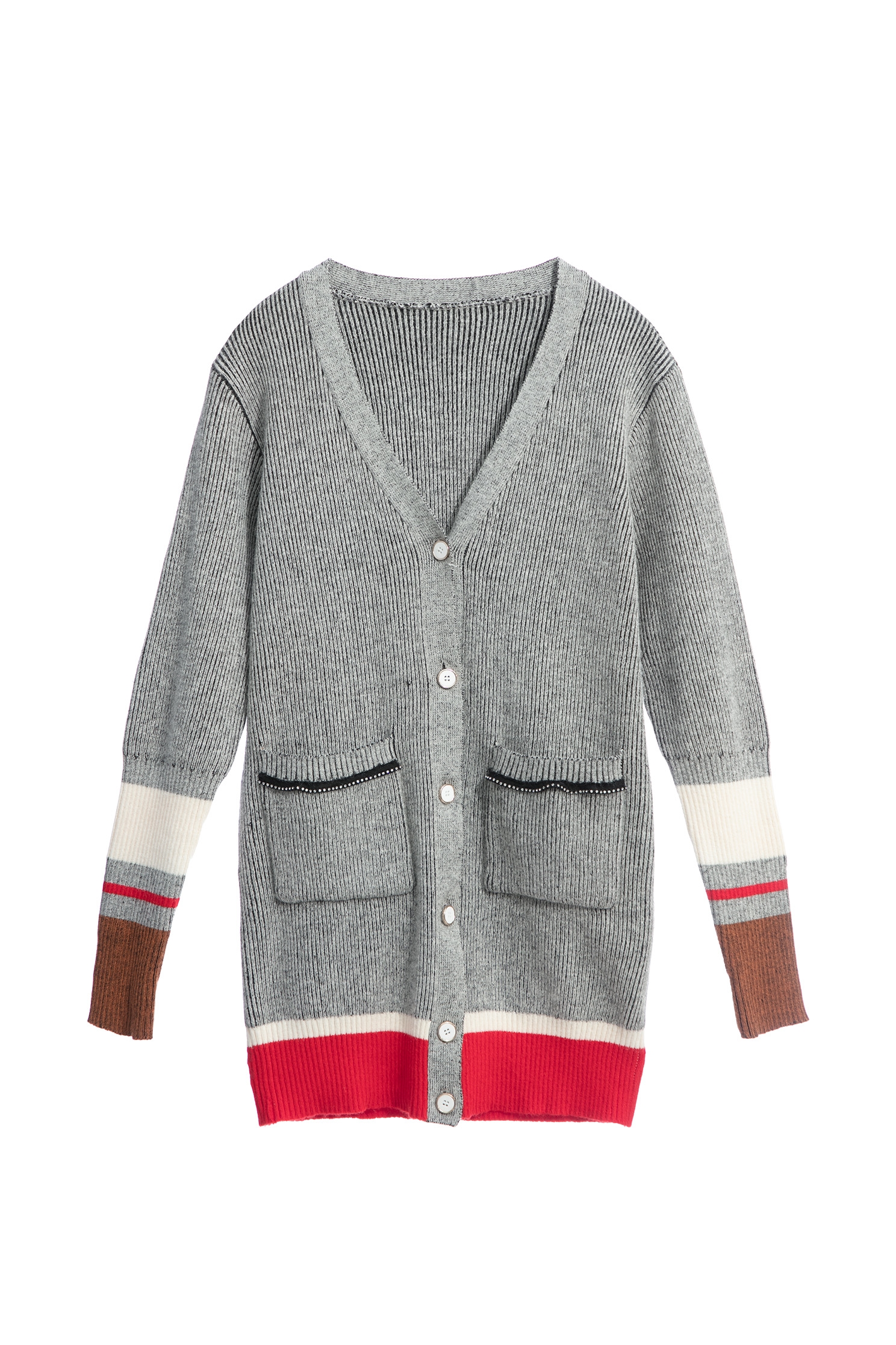 V-neck Colour Block Knit CardiganV-neck Colour Block Knit Cardigan,Jackets,Outerwear,Season (AW) Look,Knitted,longcoats