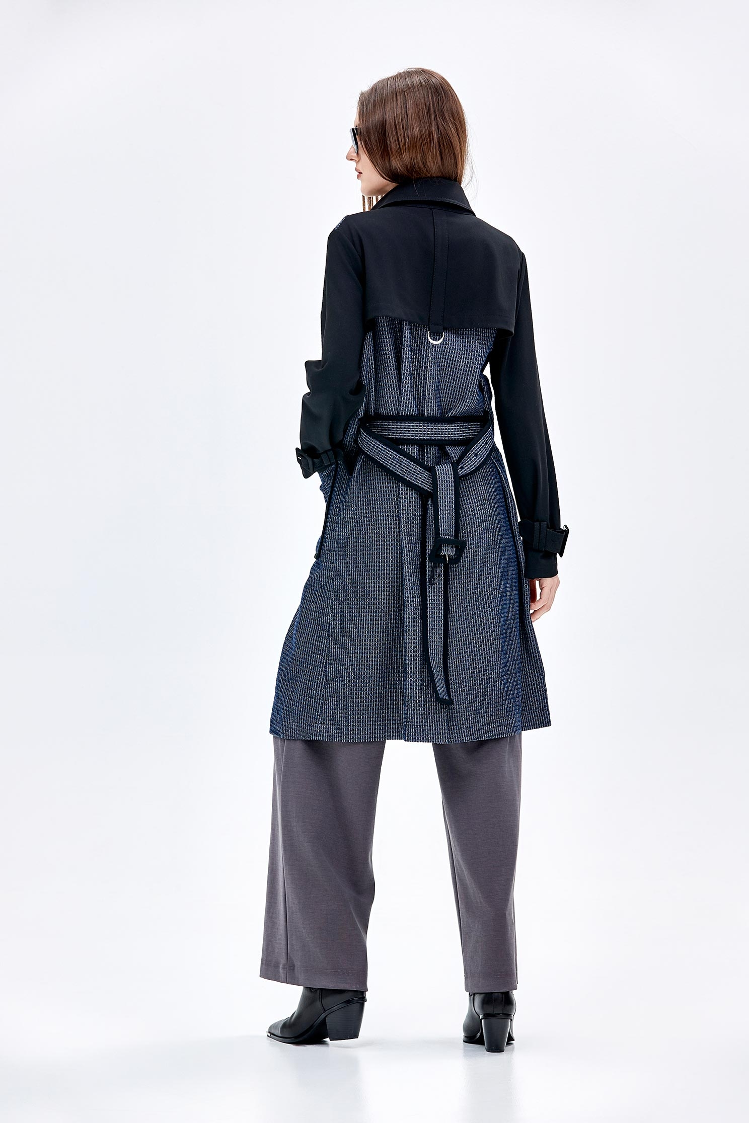 Contrast Detail Trench CoatContrast Detail Trench Coat,Outerwear,Plaid,Season (AW) Look,Belts,Trench coats