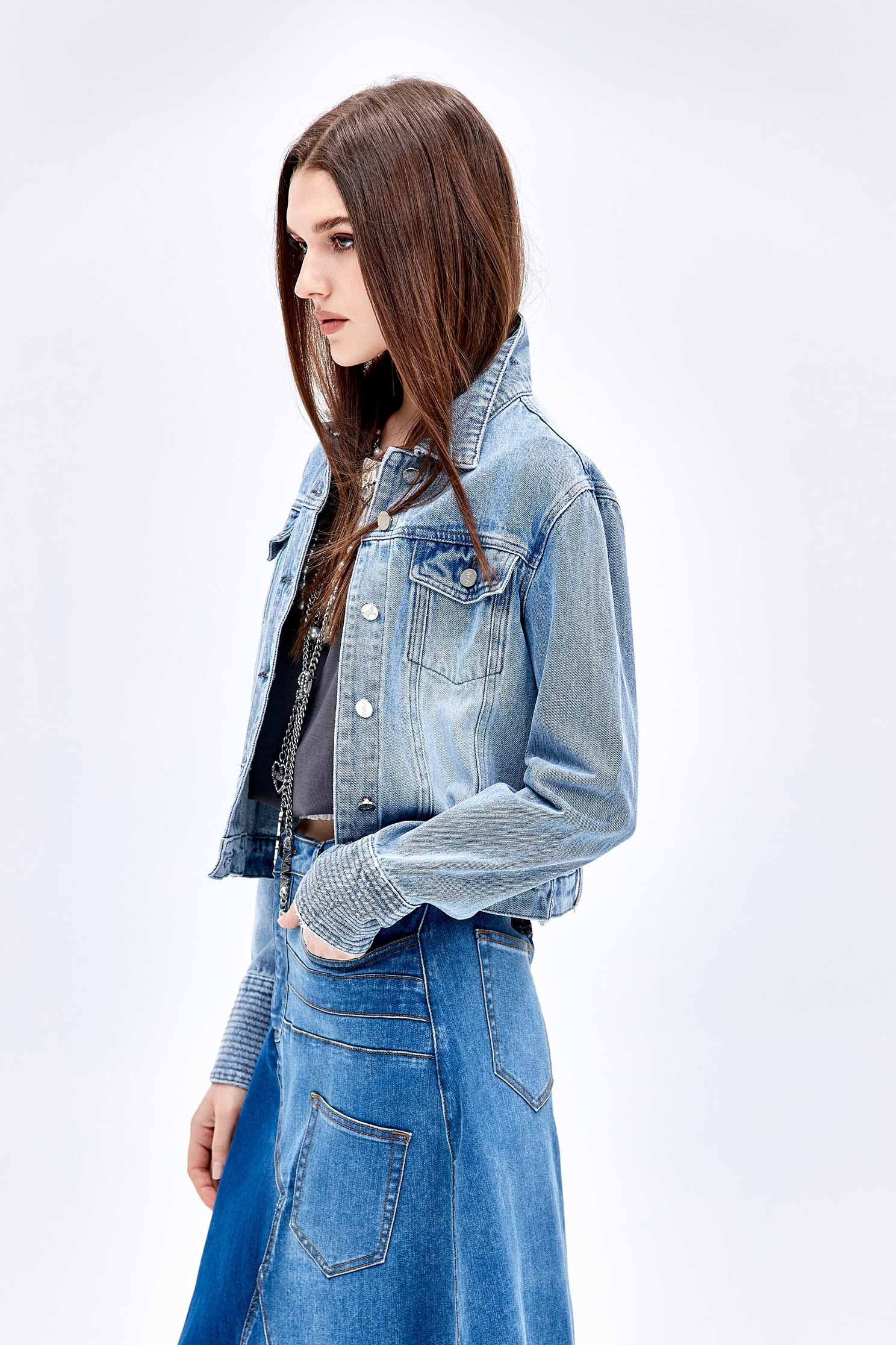 Slogan Crop Denim JacketSlogan Crop Denim Jacket,Embroidered,Outerwear,Denim,Denim Jackets,Season (AW) Look