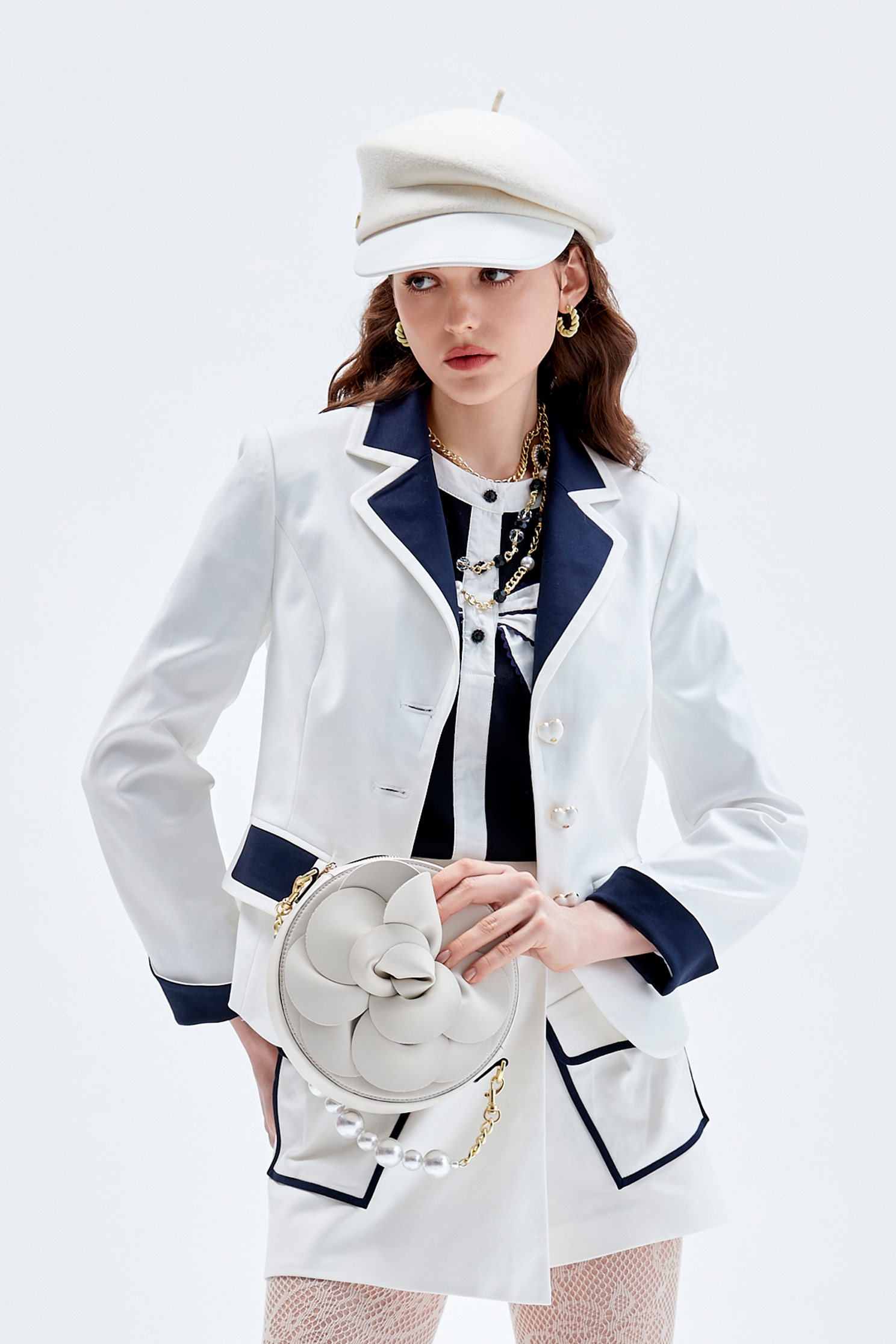 White Blazer With Contrast Navy DetailWhite Blazer With Contrast Navy Detail,Jackets,Outerwear,Season (AW) Look,Blazers