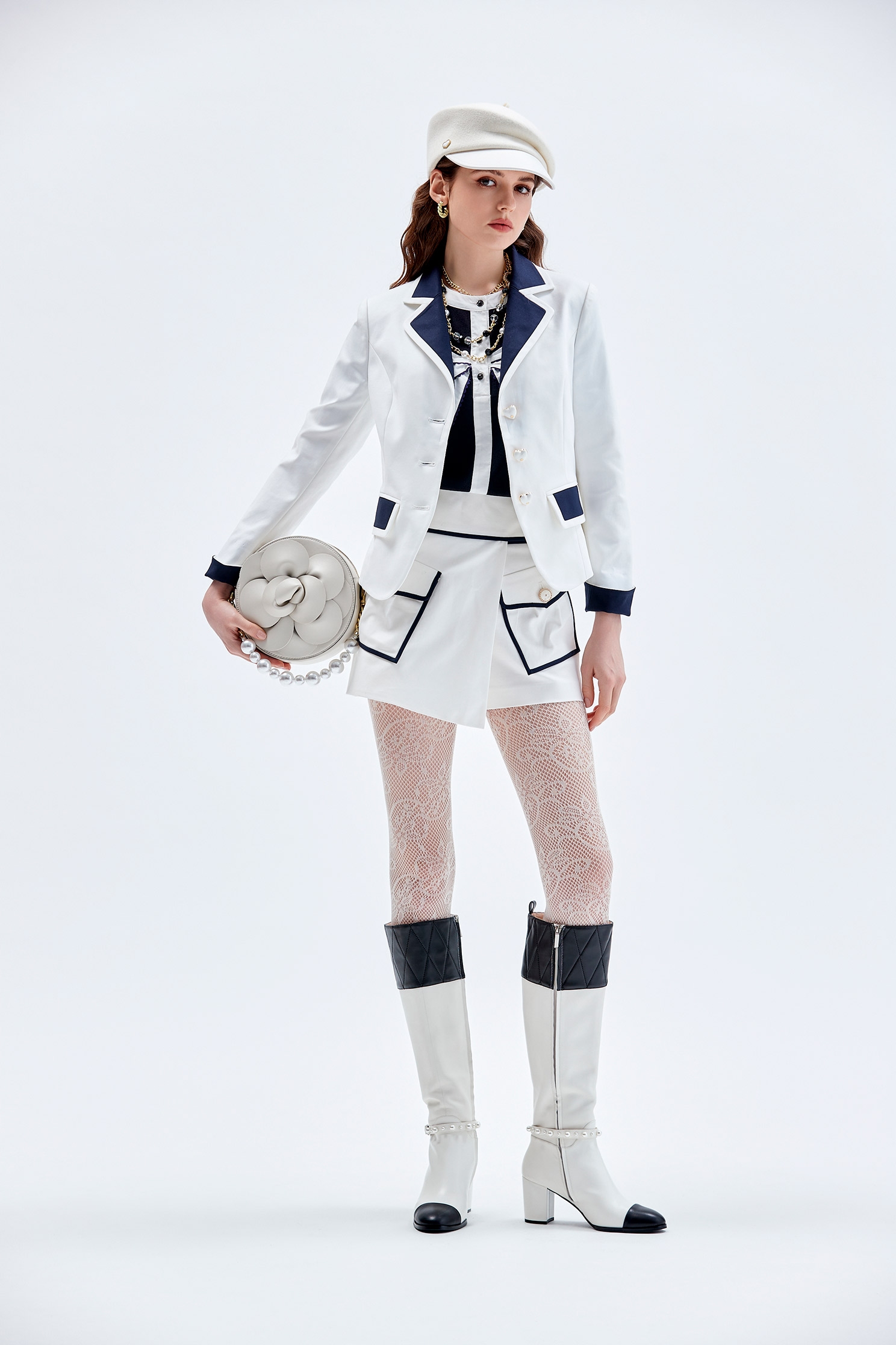 White Blazer With Contrast Navy DetailWhite Blazer With Contrast Navy Detail,Jackets,Outerwear,Season (AW) Look,Blazers