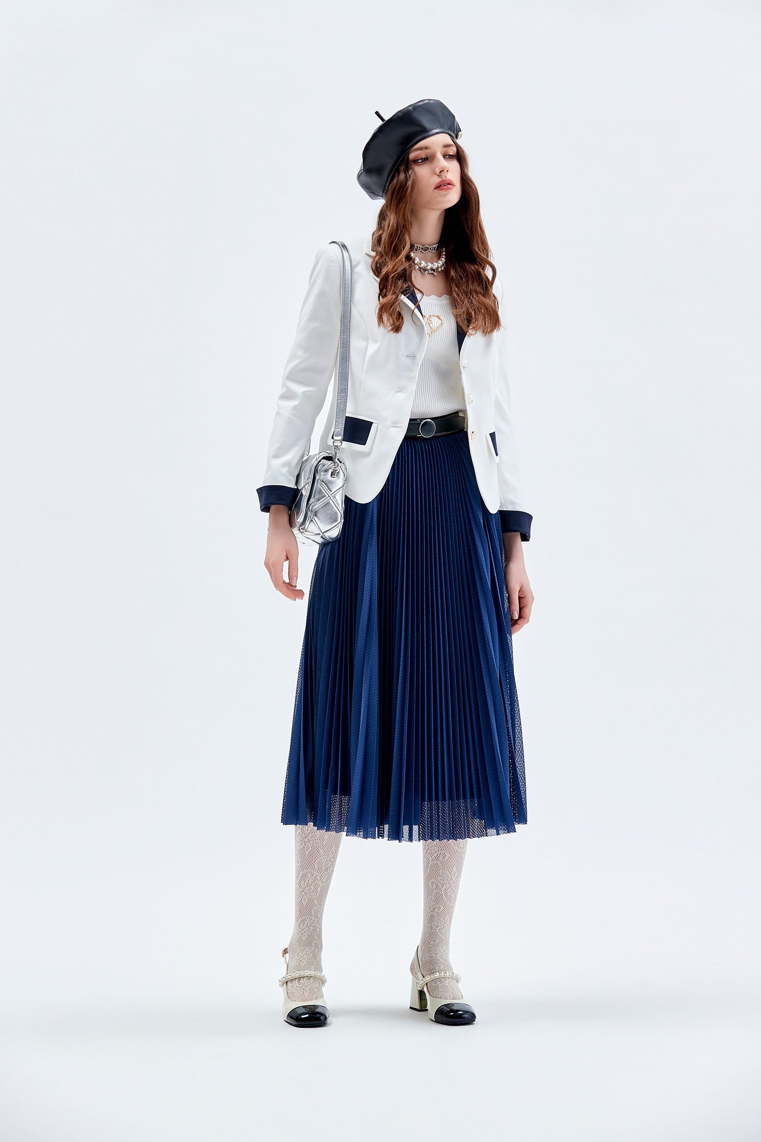 White Blazer With Contrast Navy DetailWhite Blazer With Contrast Navy Detail,Jackets,Outerwear,Season (AW) Look,Blazers