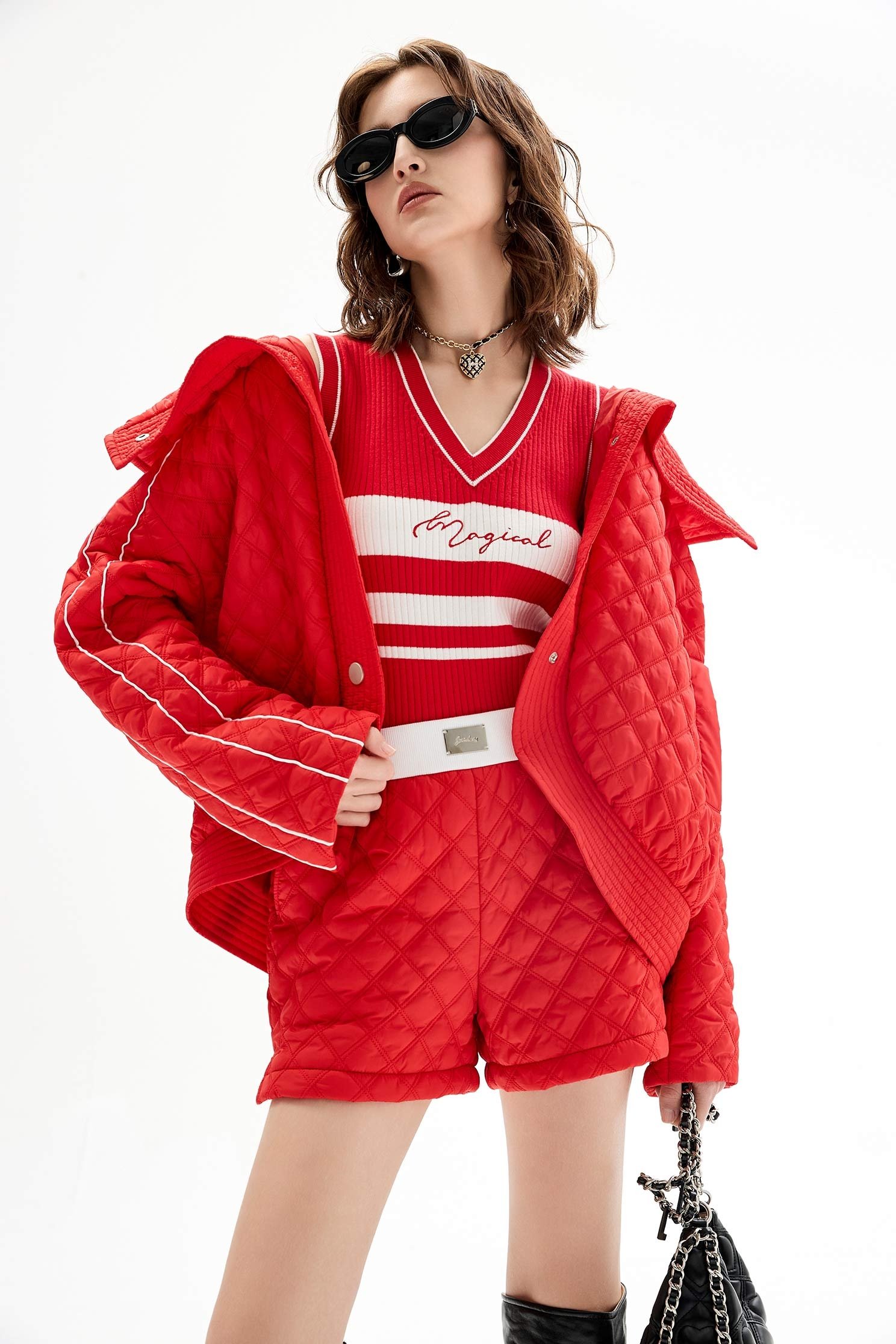 Red Quilted Oversize JacketRed Quilted Oversize Jacket,Jackets,Outerwear,Season (AW) Look,Long sleeve outerwear